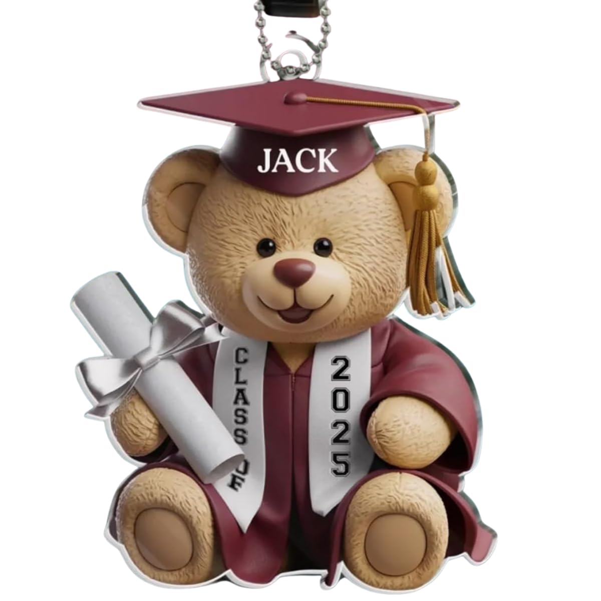 Dream Big Shine Bright car ornament with teddy bear graduation design
