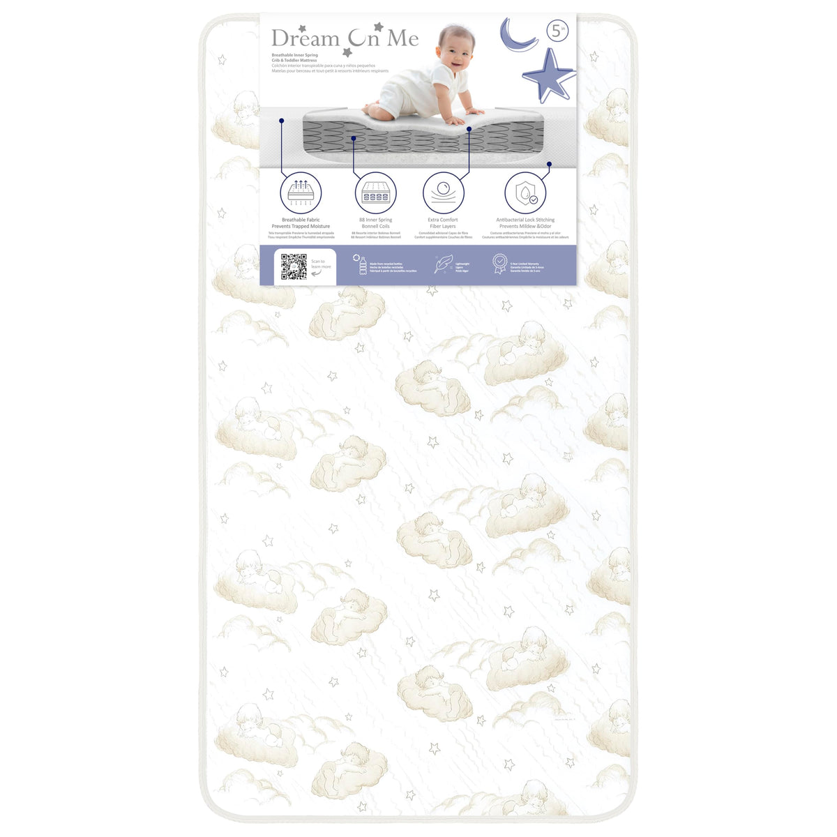 Dream On Me Twilight 2-in-1 crib mattress with 88 Bonnell coils