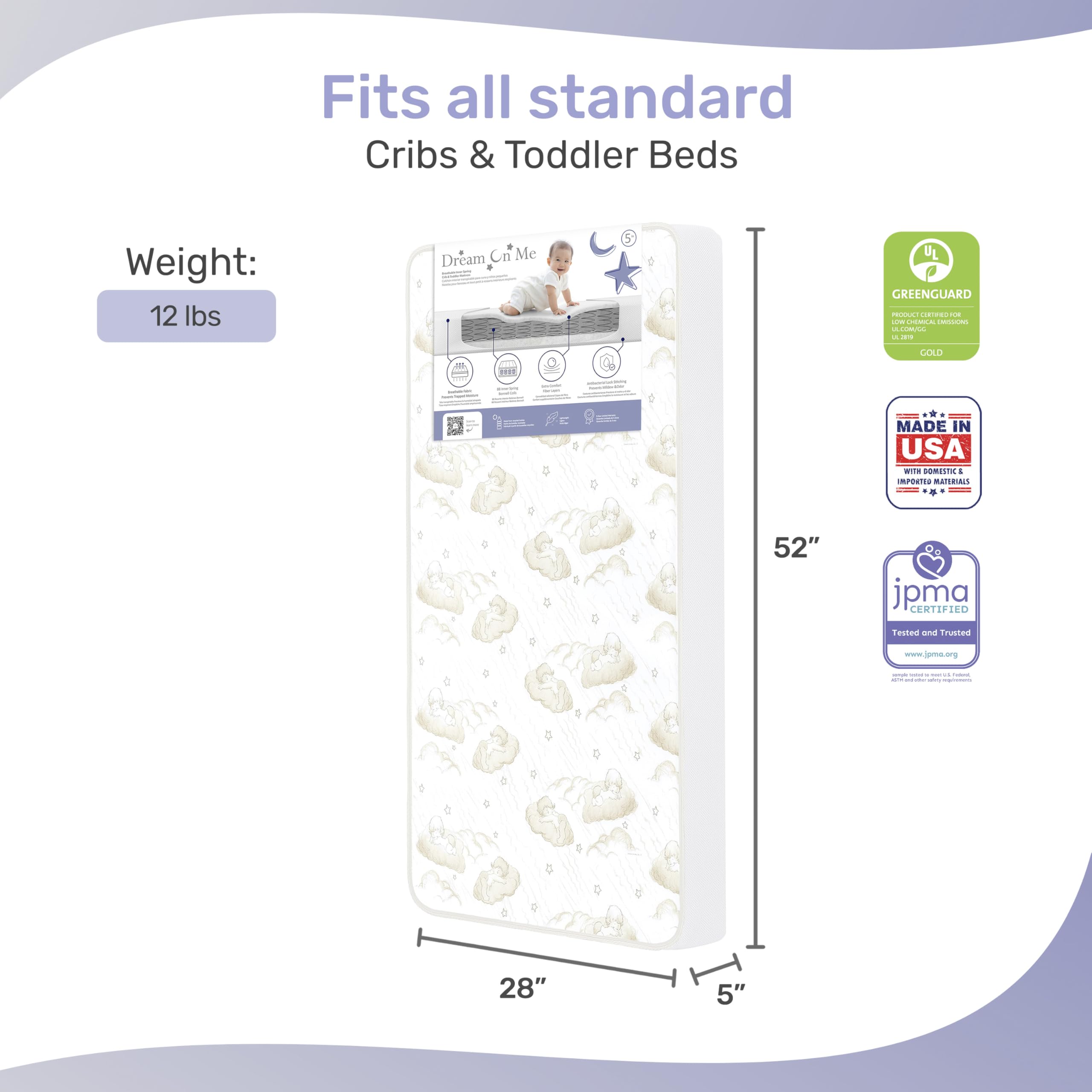 Twilight mattress dimensions 52L x 28W x 5H inches