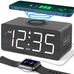 DreamSky wooden digital alarm clock with wireless charging