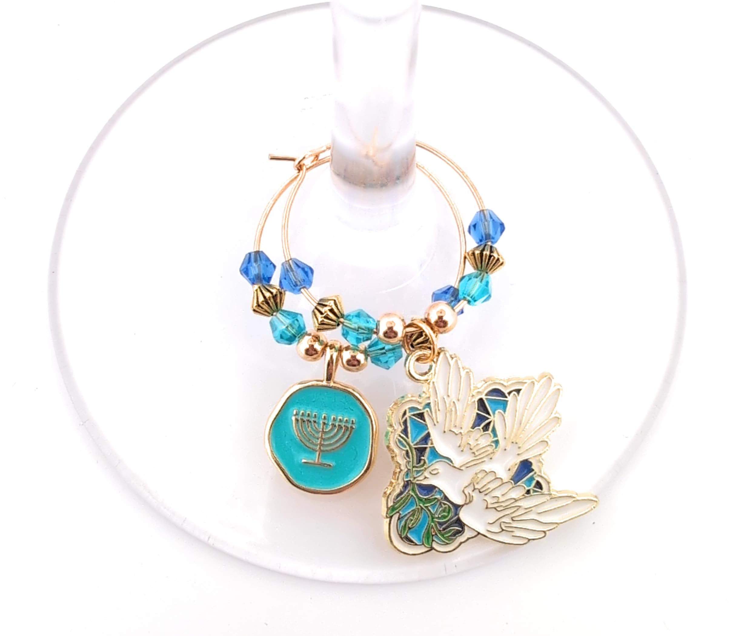 Gold tone enamel beads wine ring for Hanukkah gifts