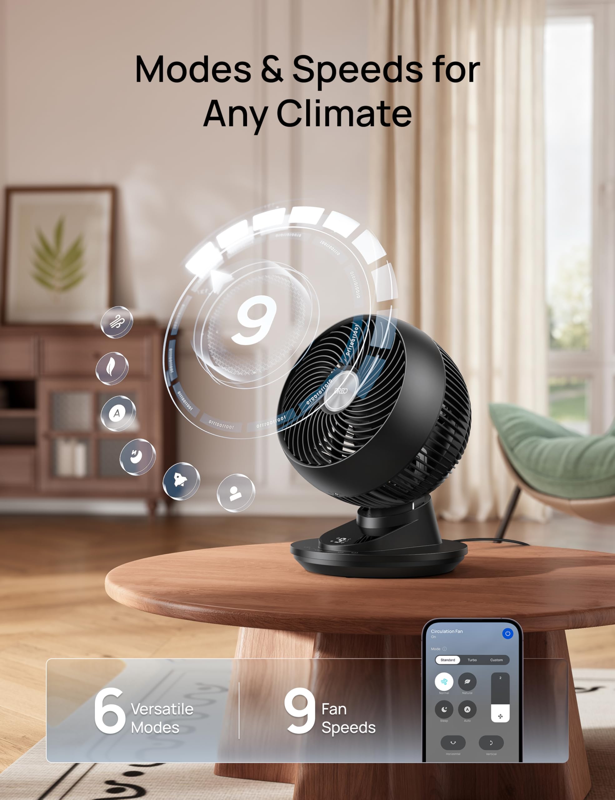 DREO Smart Fan 9 speeds and 6 airflow modes