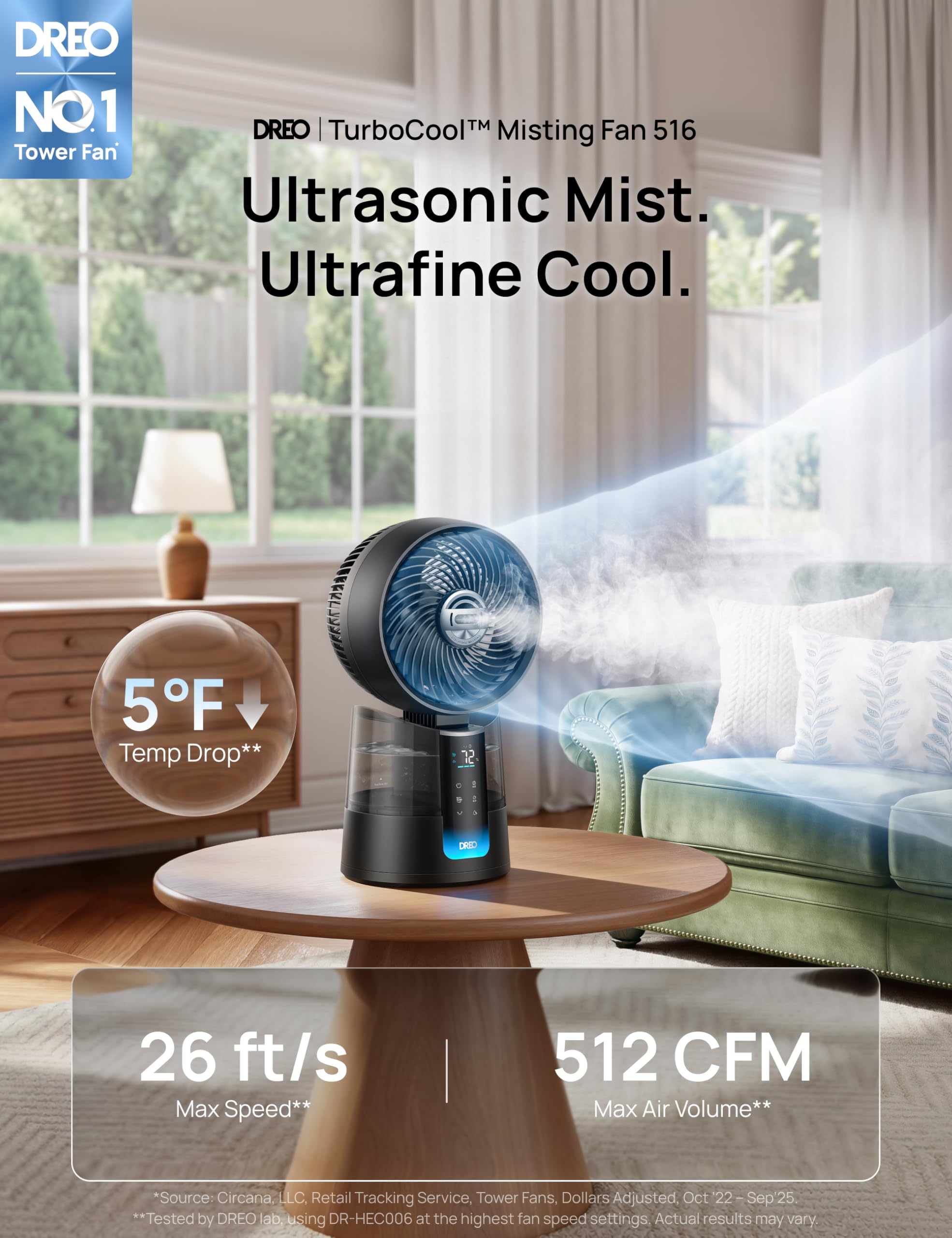 DREO misting fan 516 CFM airflow
