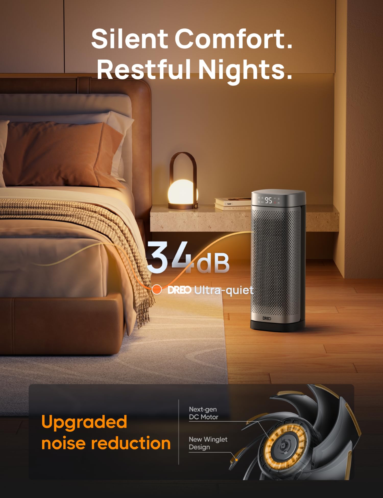 DREO heater with 70 degree wide-angle heat distribution