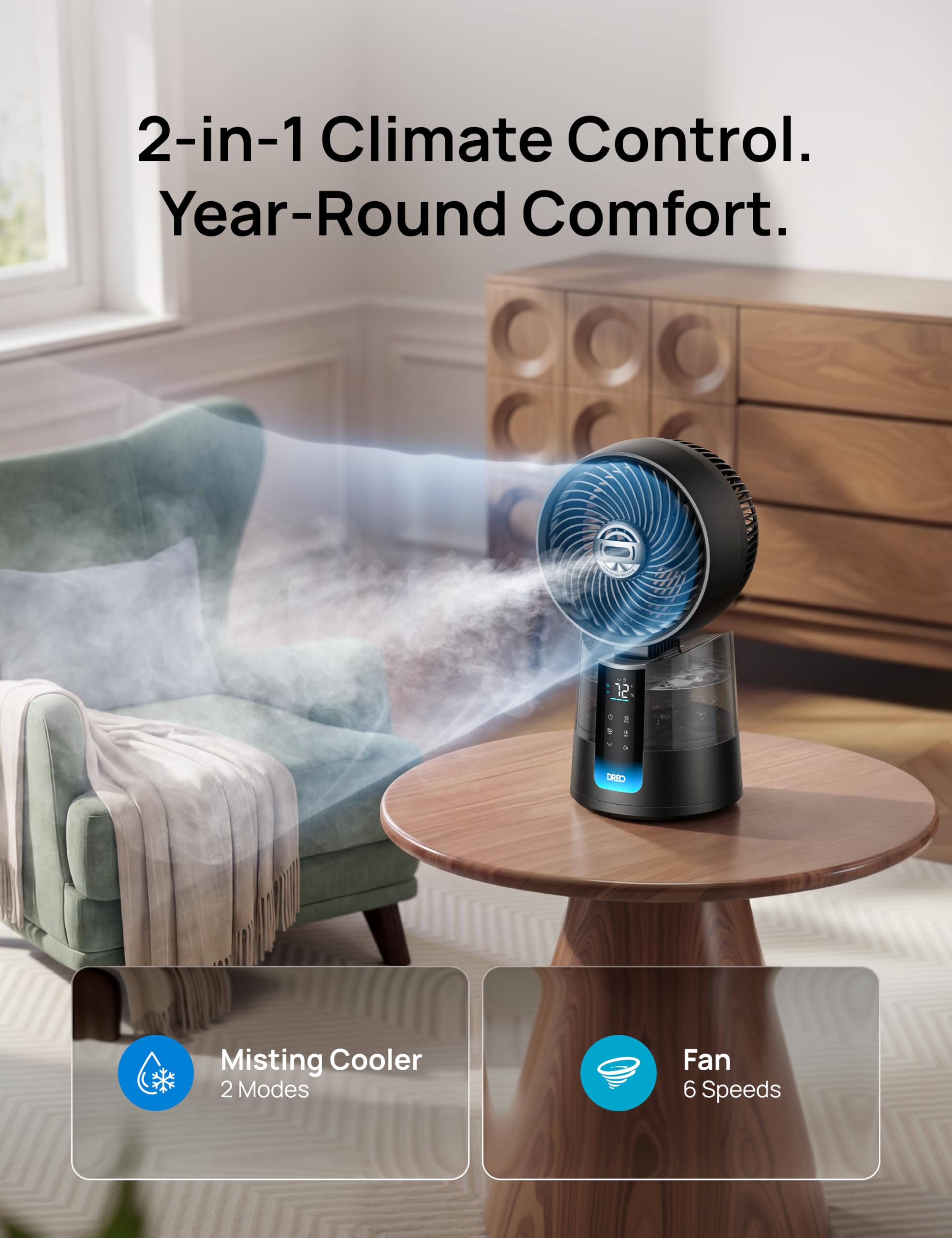 DREO vertical tilt 30° for airflow direction