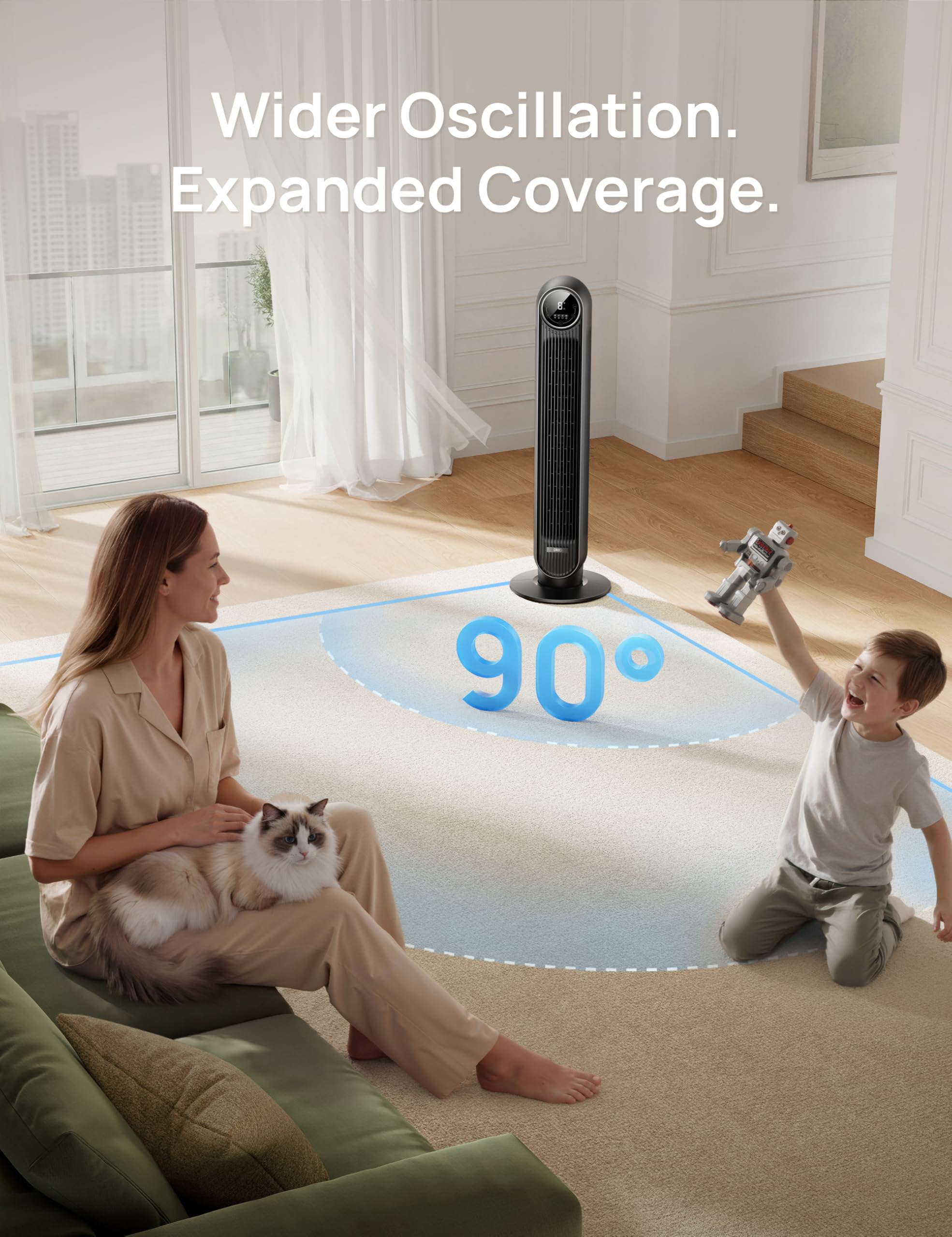 DREO Tower Fan for Bedroom remote control operation