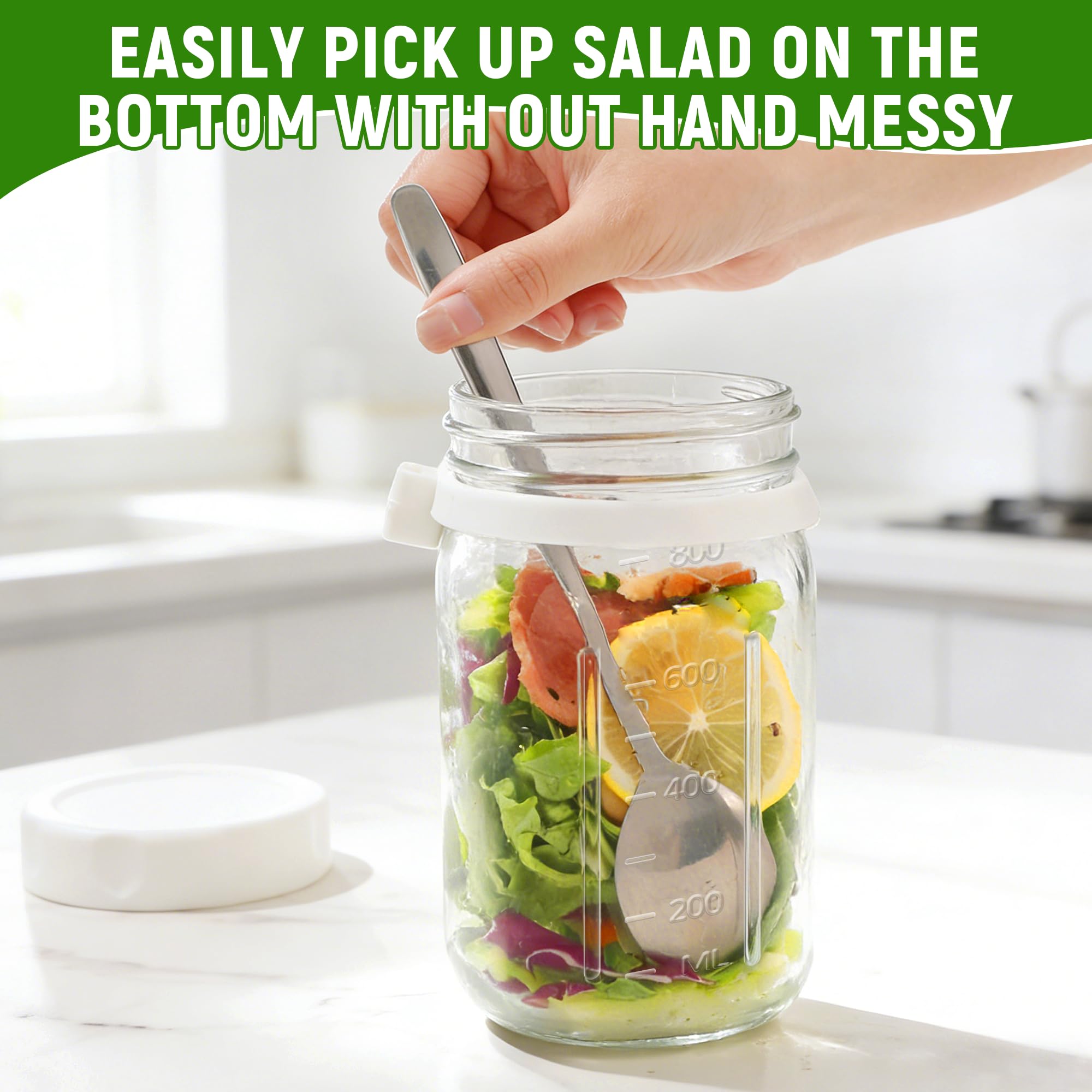 Transparent glass salad jar with measurement marks