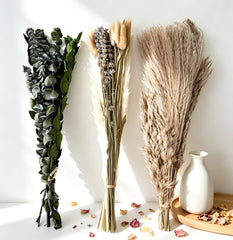Dried pampas grass bouquet with eucalyptus stem for wedding decor