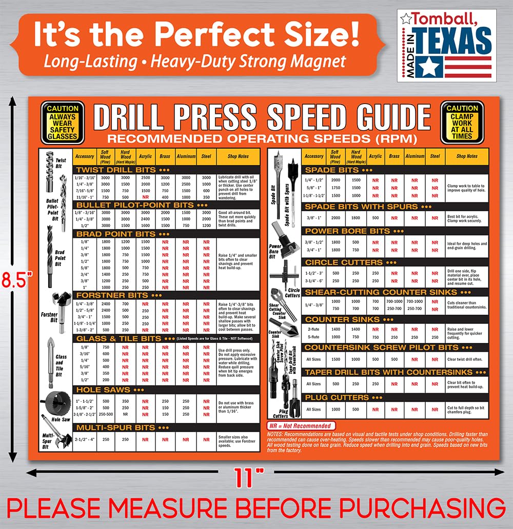Speed guide magnet with drill press RPM reference