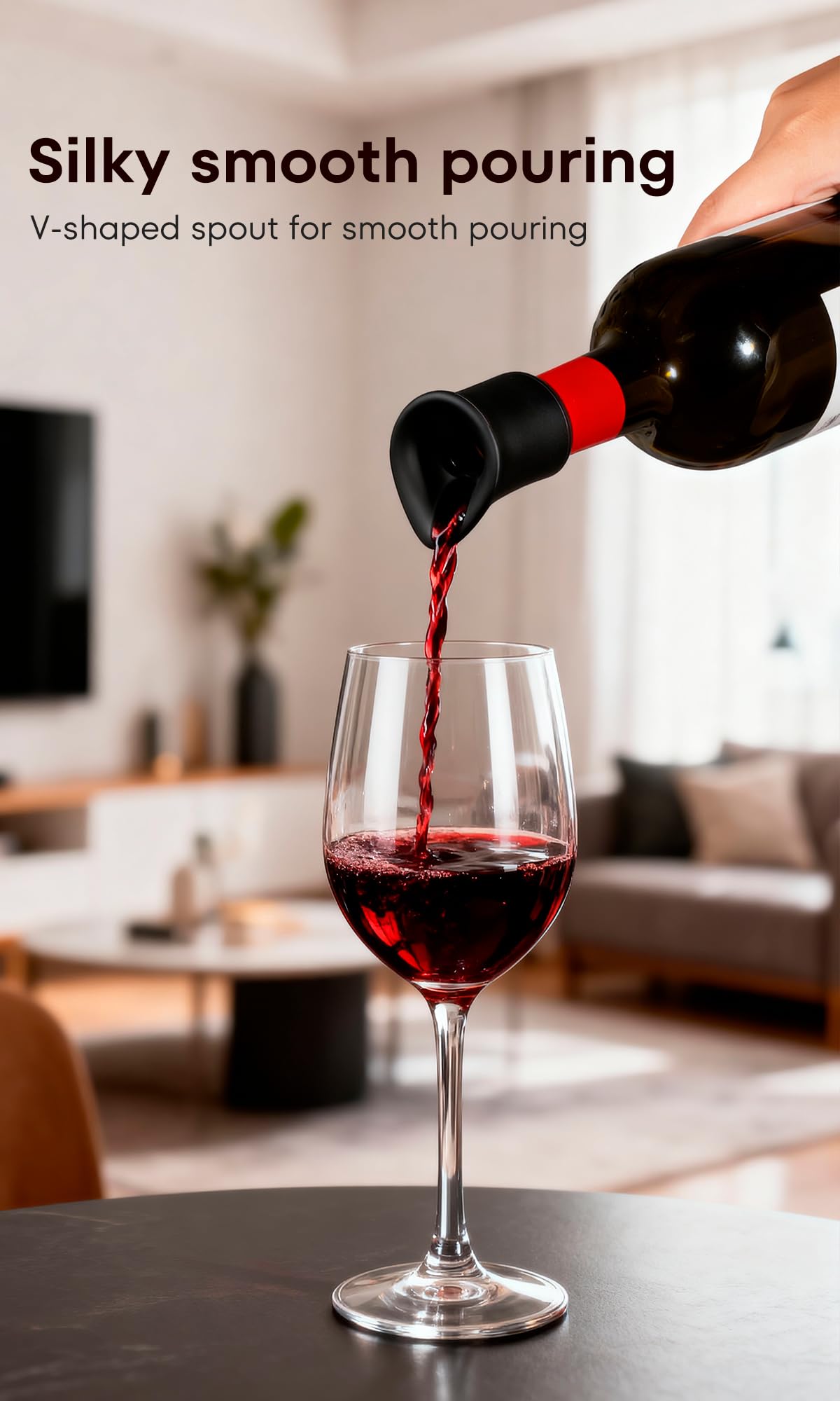 elegant black wine stopper on bottle