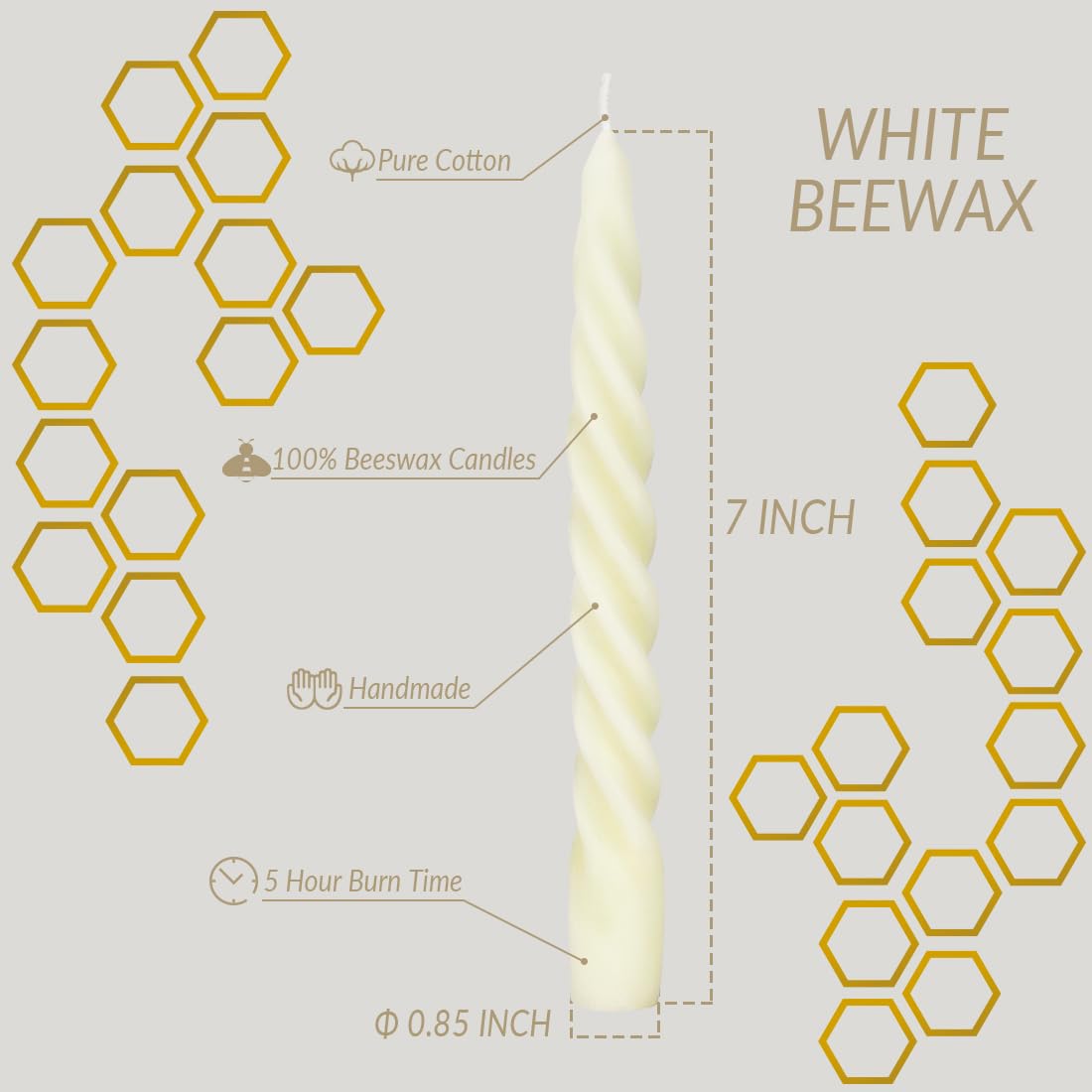 Dripless beeswax taper candle with compatible wick