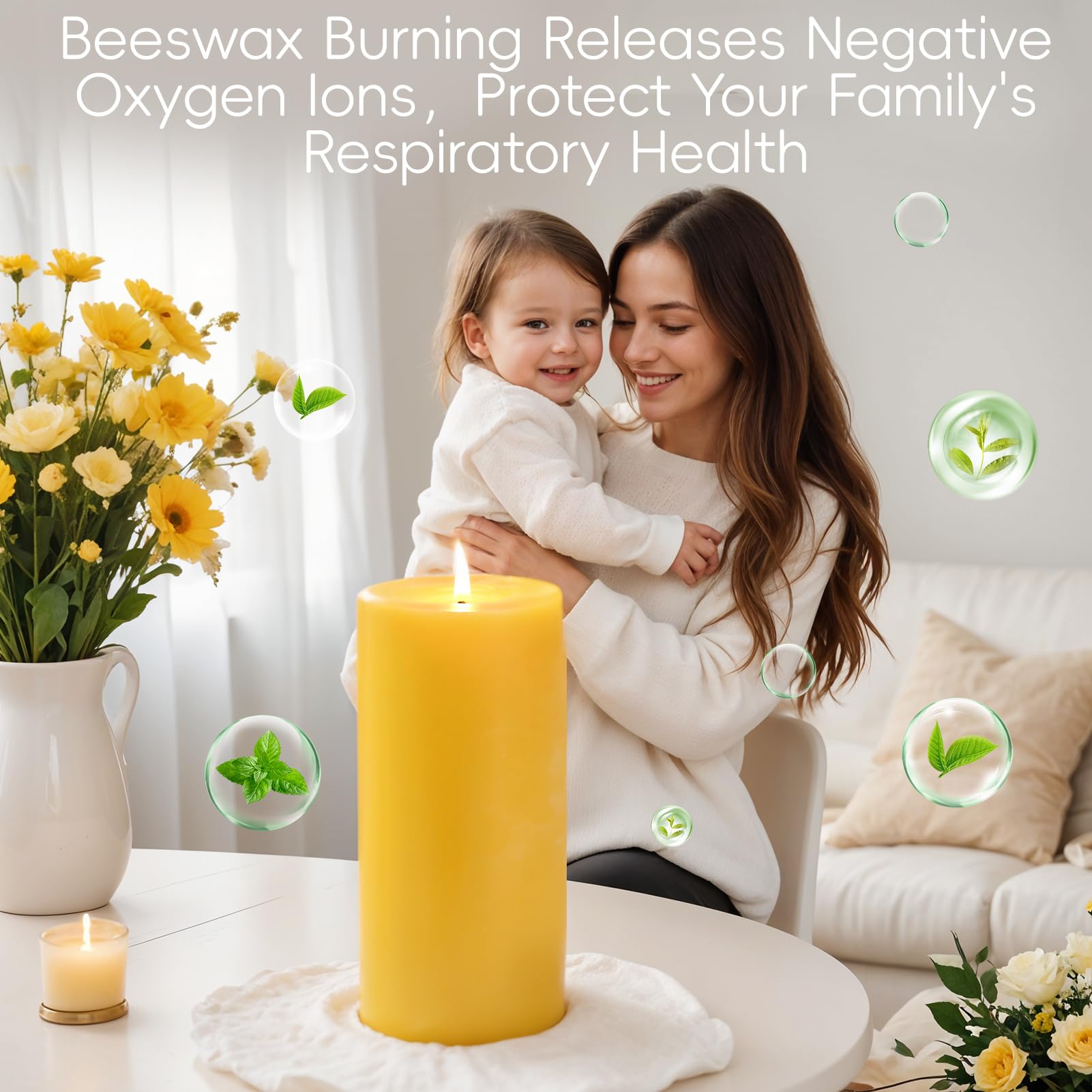 Dripless smokeless beeswax pillar candle 2.8x6 in