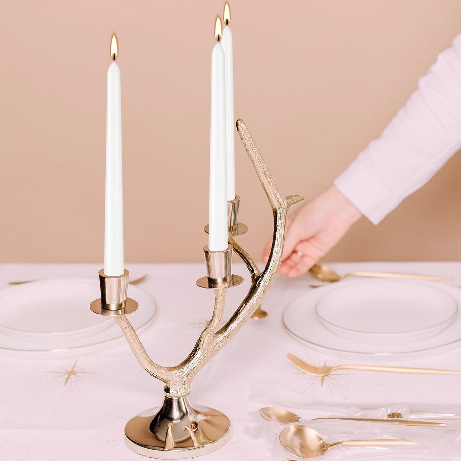 Wedding table with white taper candles by YOROXRG