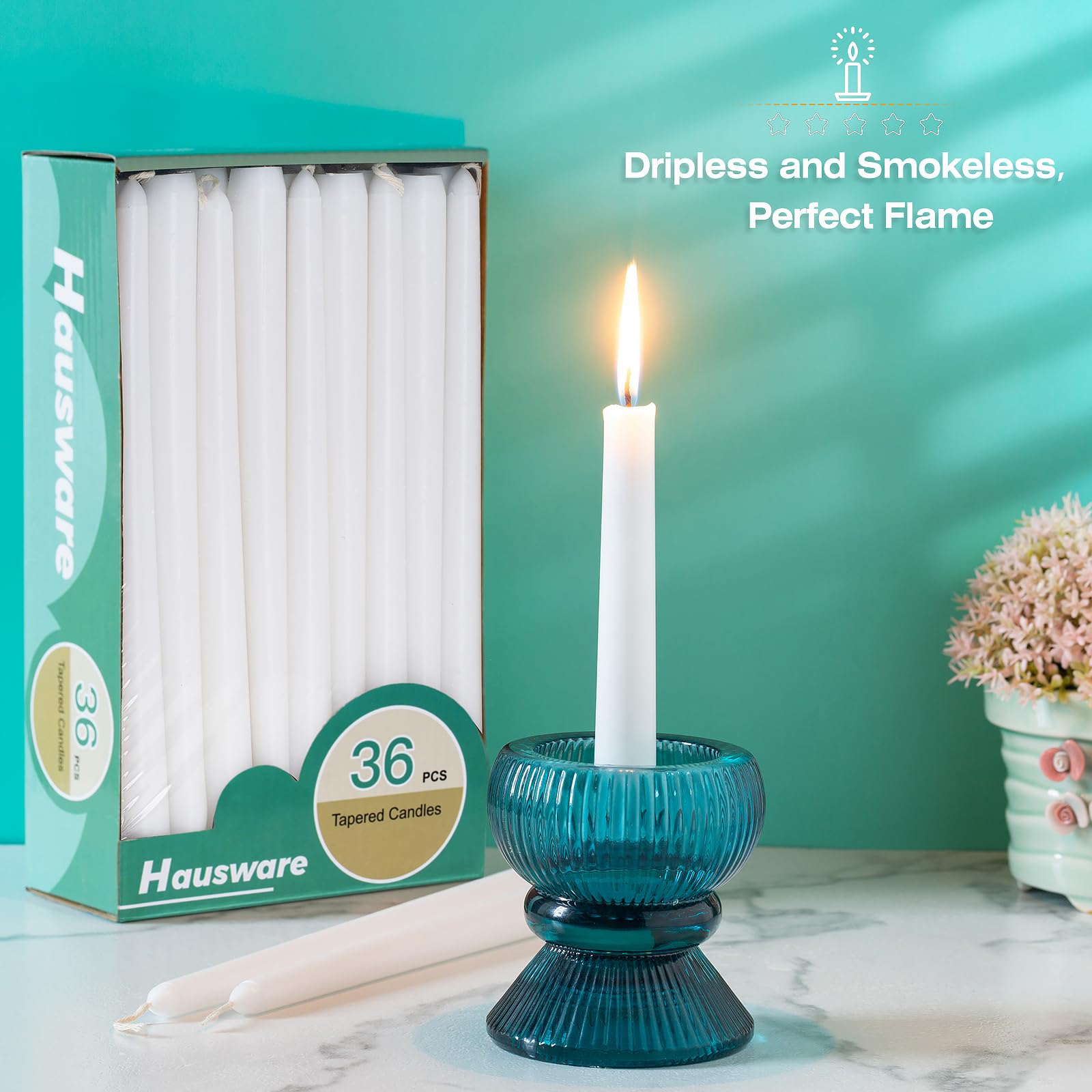 Dripless unscented taper candle from Hausware