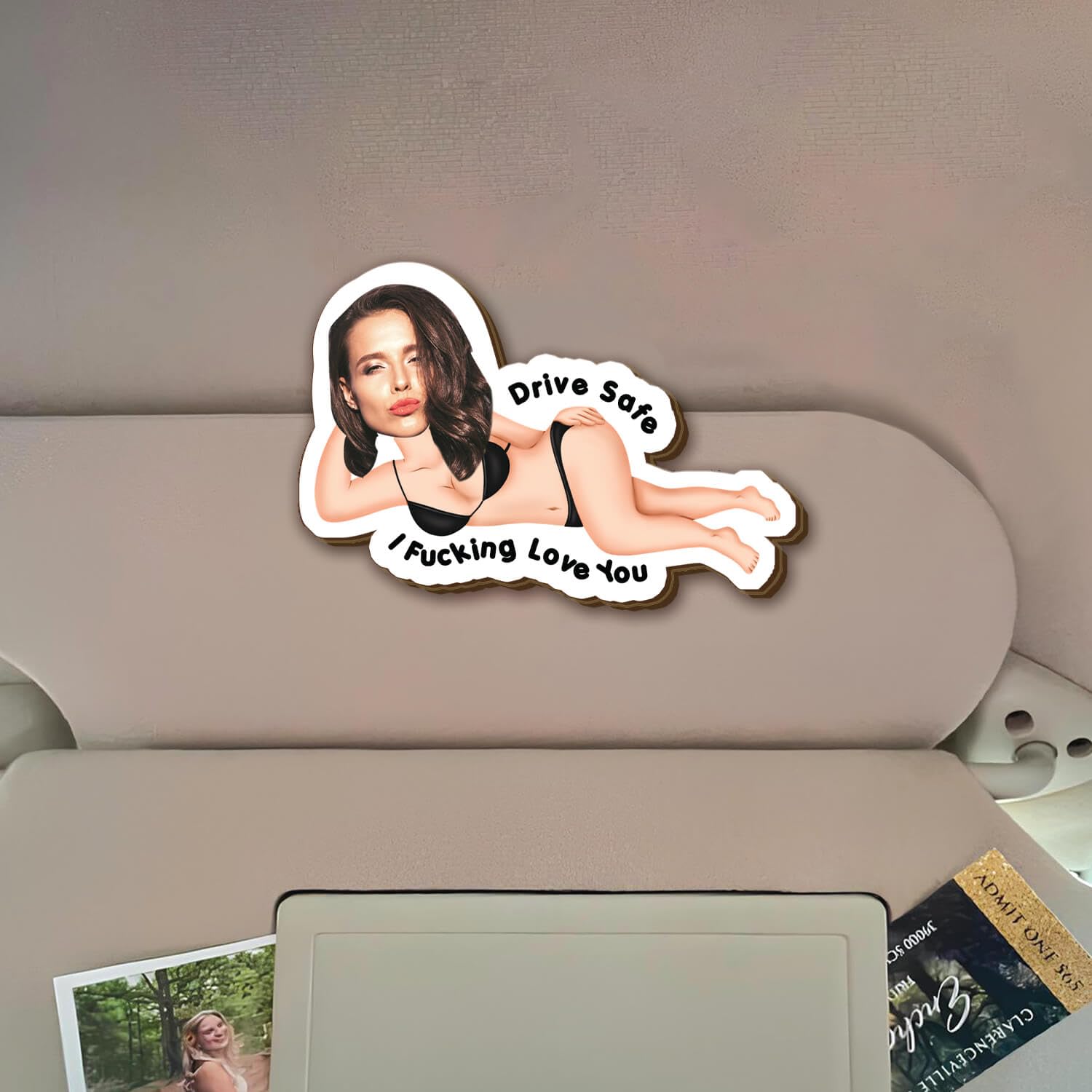 Drive Safe I Love You message on car visor clip