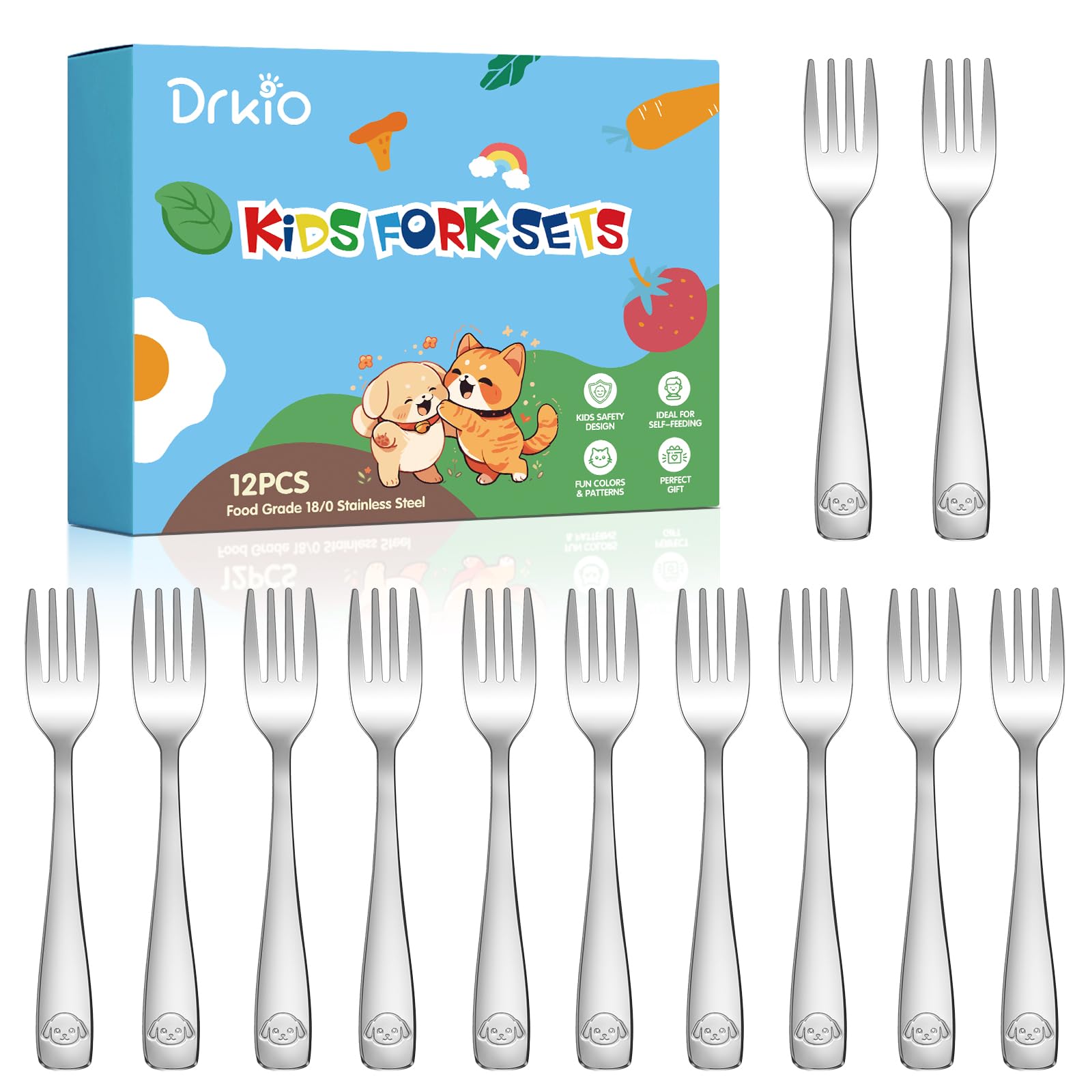 DRKIO 12Pcs stainless steel toddler forks set