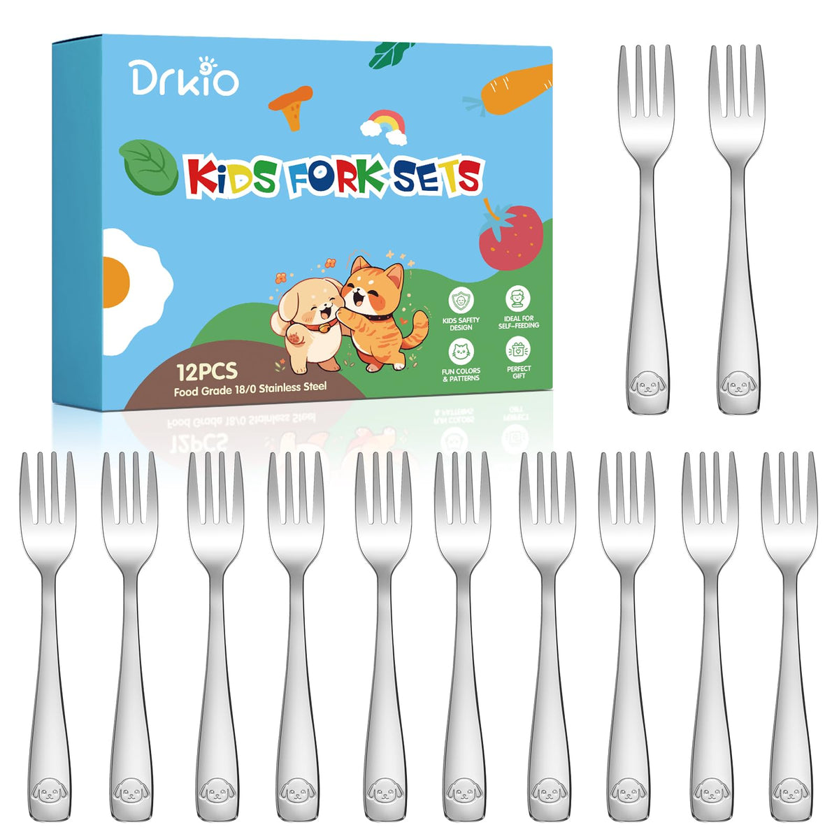 DRKIO 12Pcs stainless steel toddler forks set