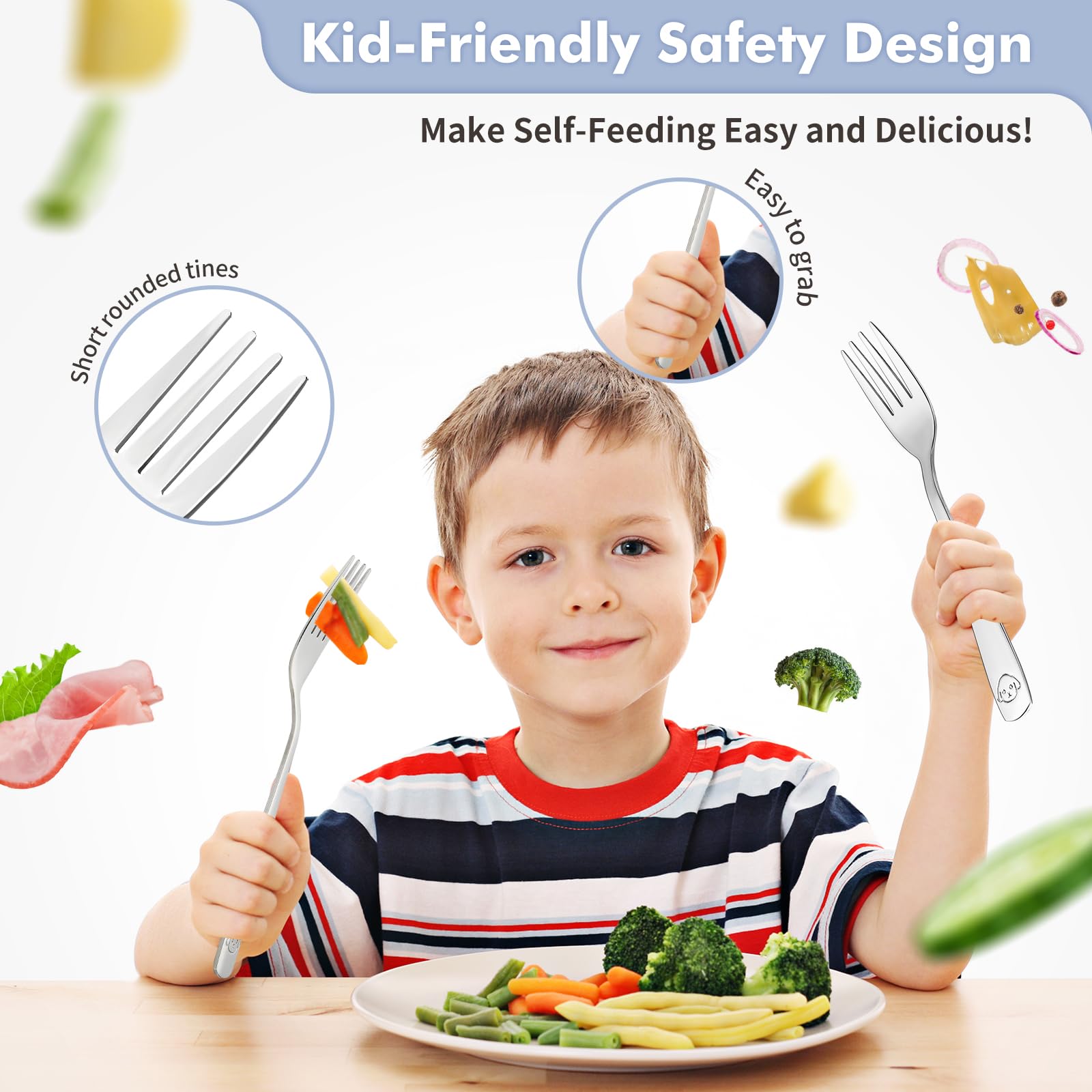 18/0 stainless steel DRKIO toddler utensils close up