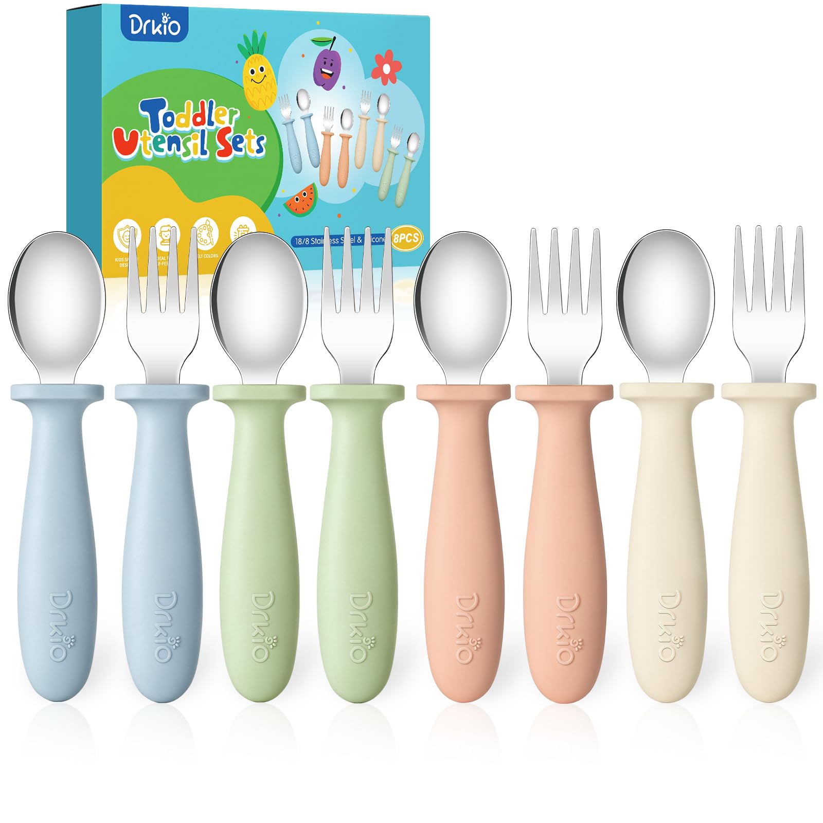 drkio 8 pcs toddler utensils set four color options