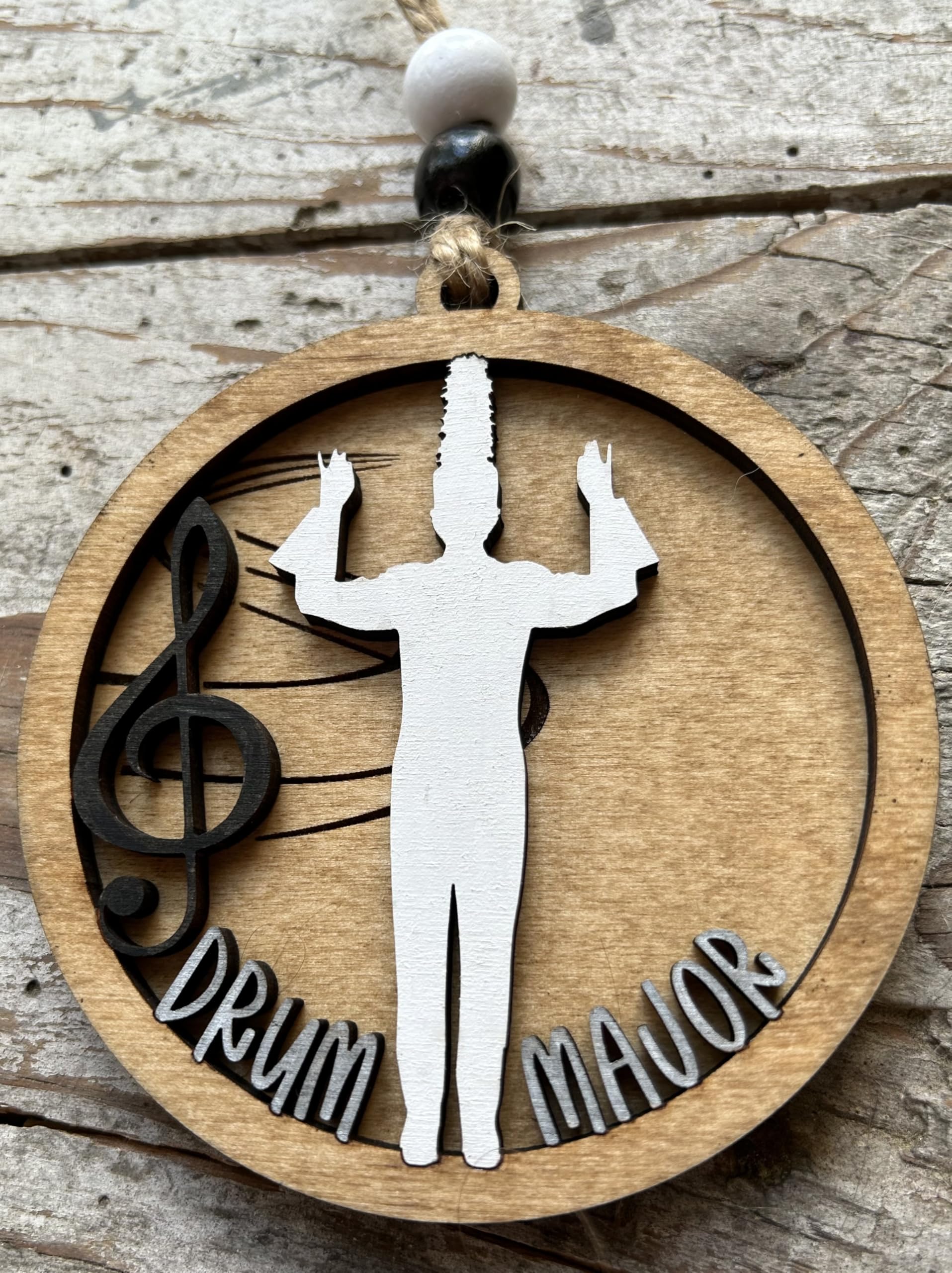 Drum Major wood ornament laser cut engraving