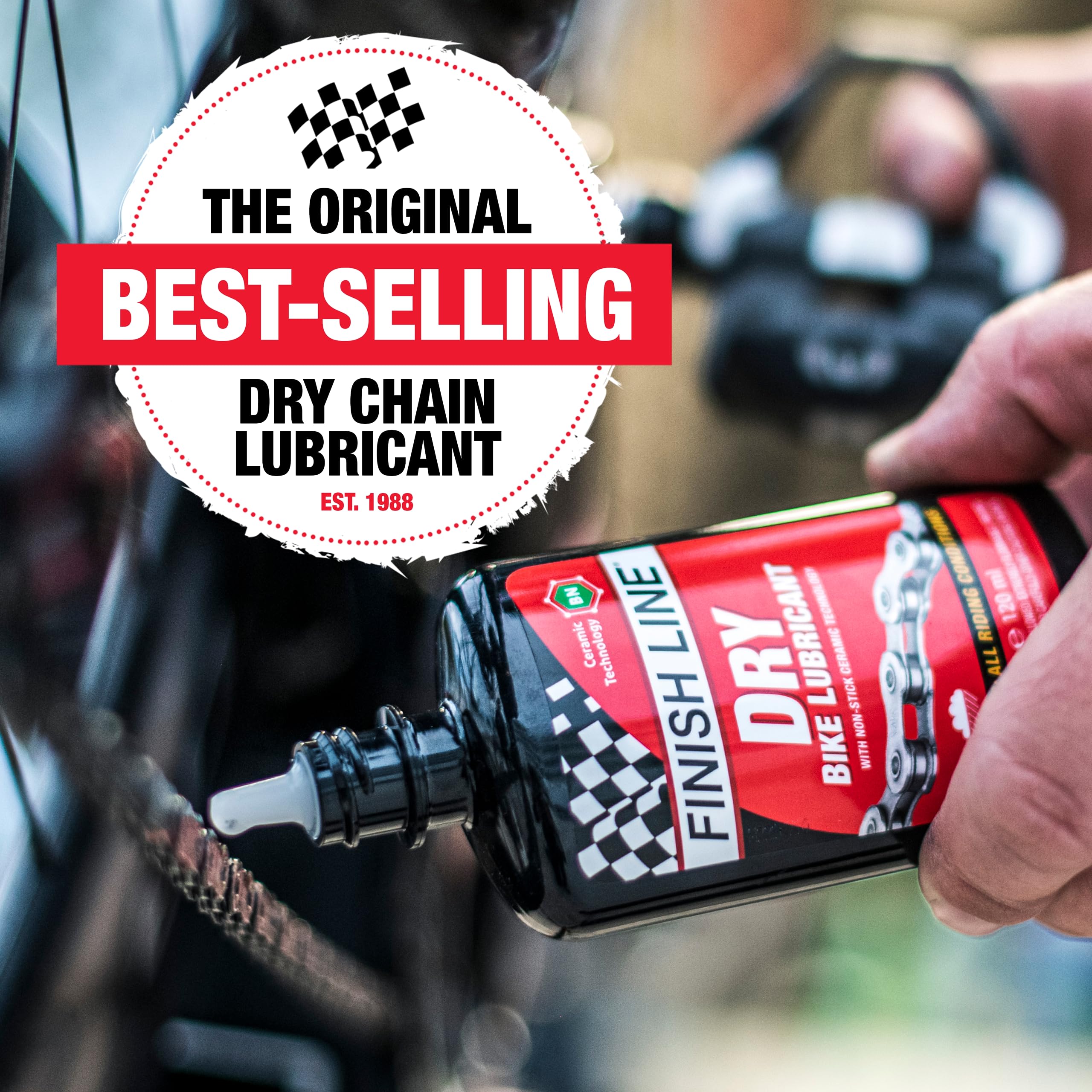 Dry bicycle chain lubrication being applied