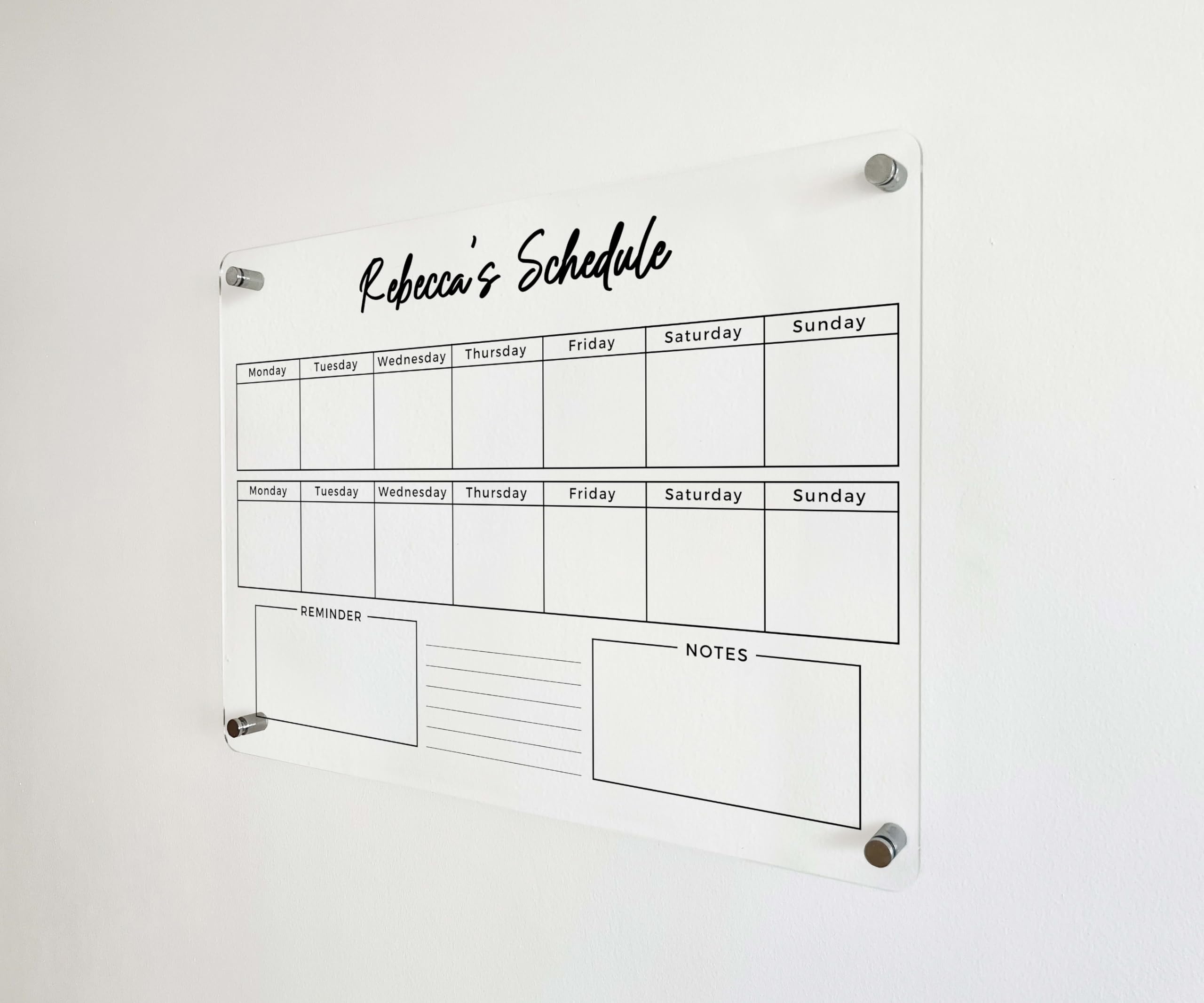Reusable dry erase calendar surface with eraser and pencil included