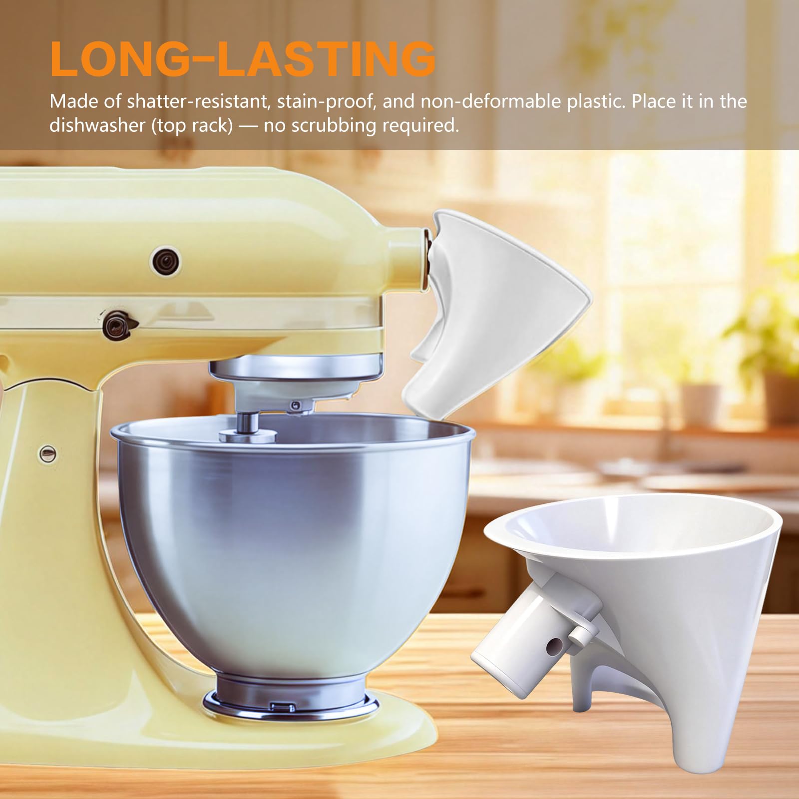 Dry ingredient funnel for 4.5-5 quart tilt-head mixer
