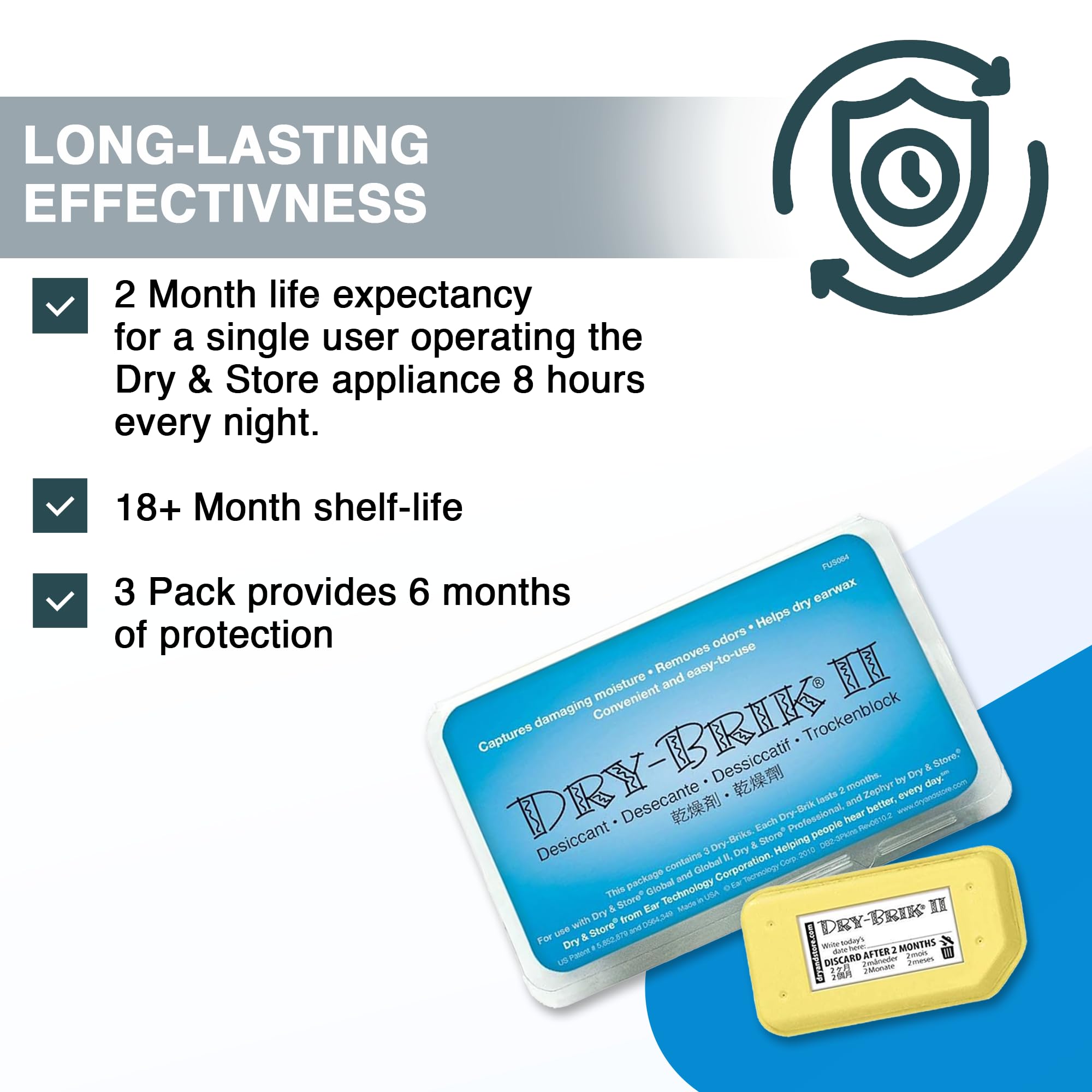 Three individual Dry-Brik II desiccant blocks included