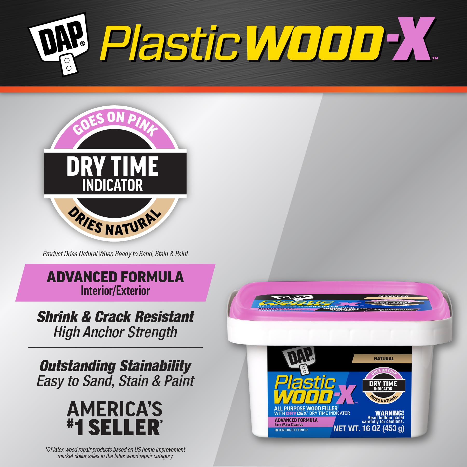 DryDex pink indicator on DAP wood filler for dry time