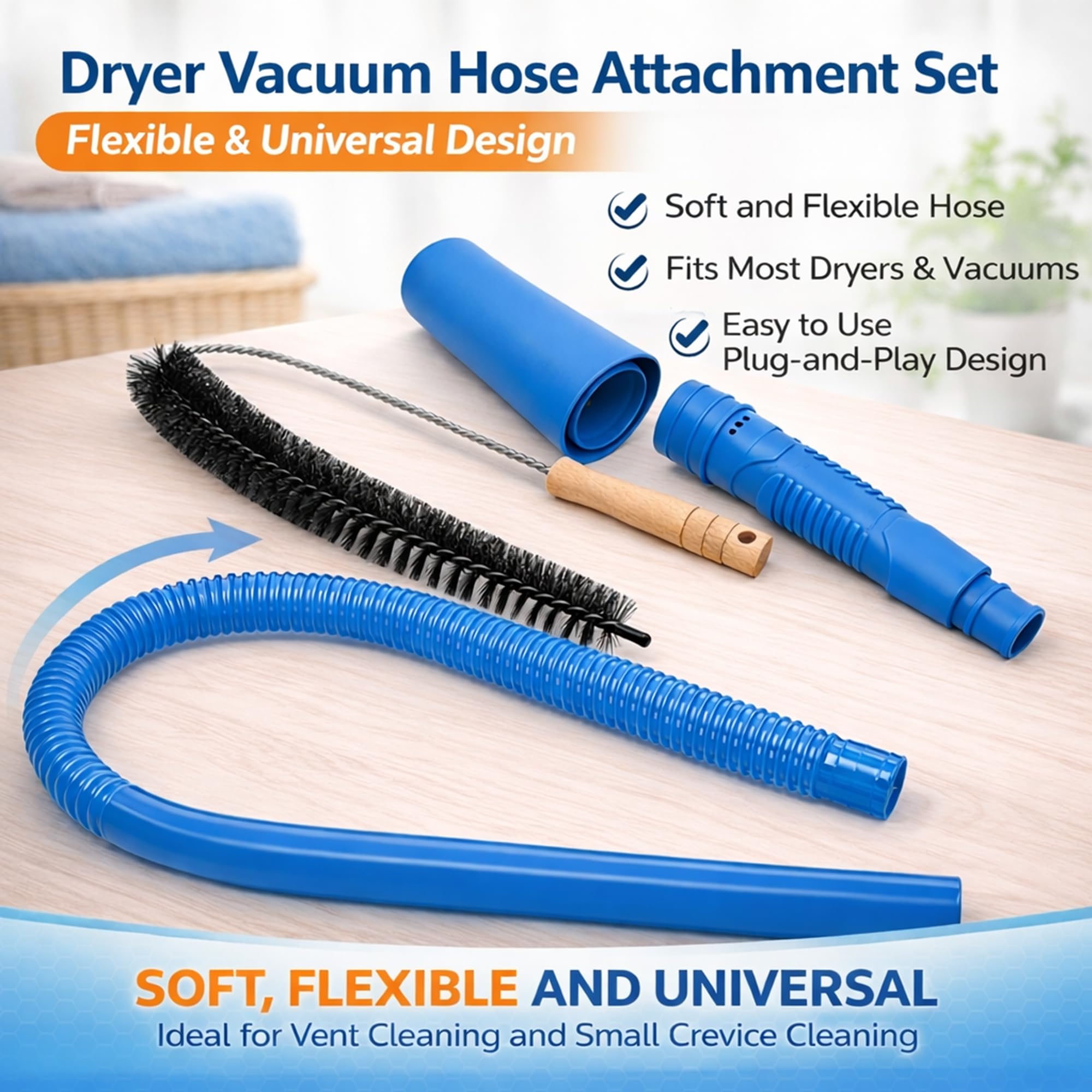 Eco-friendly materials used for universal dryer lint vacuum attachment
