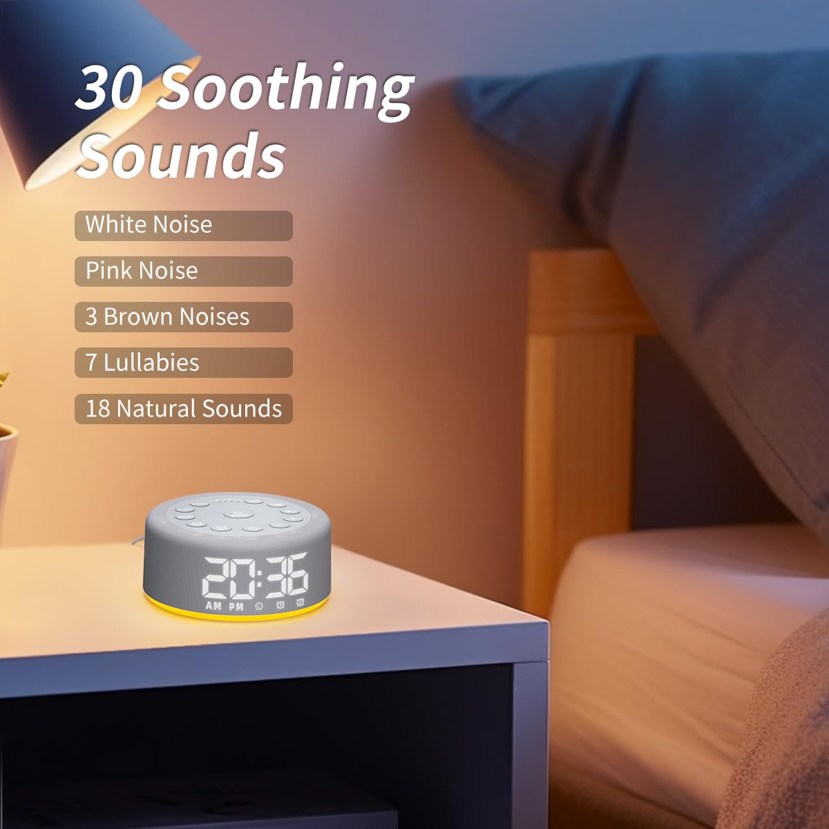 Dual alarms and night light controls on device