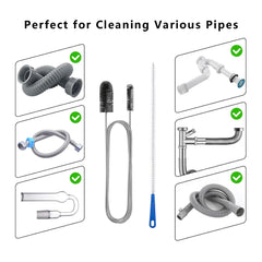 Dual bristle heads on a 61-inch pipe cleaner for hard-to-reach drains