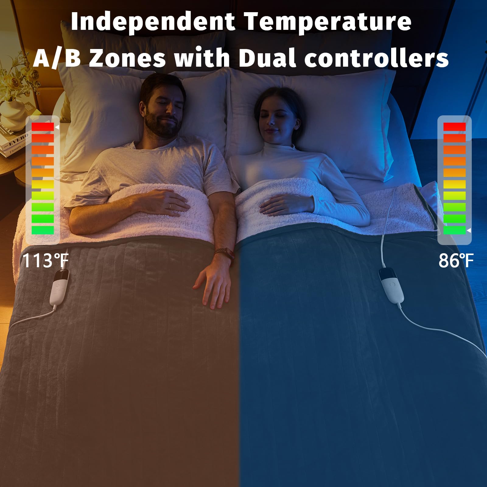 Queen size heated blanket with 10 heating levels
