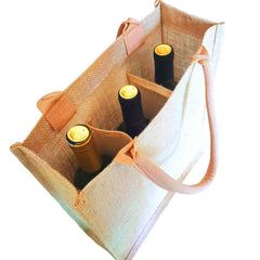 Burlap wine bag interior with divider for bottles