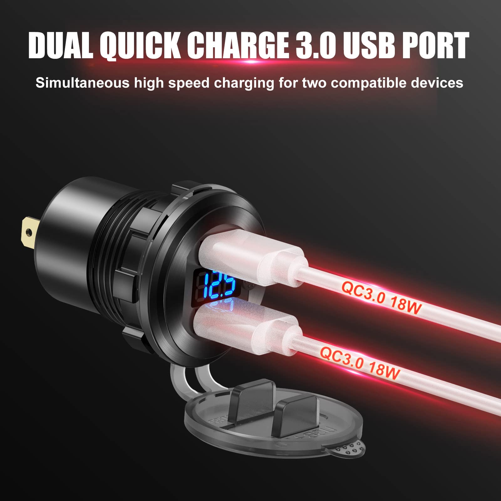 dual QC 3.0 USB ports for fast charging on car charger