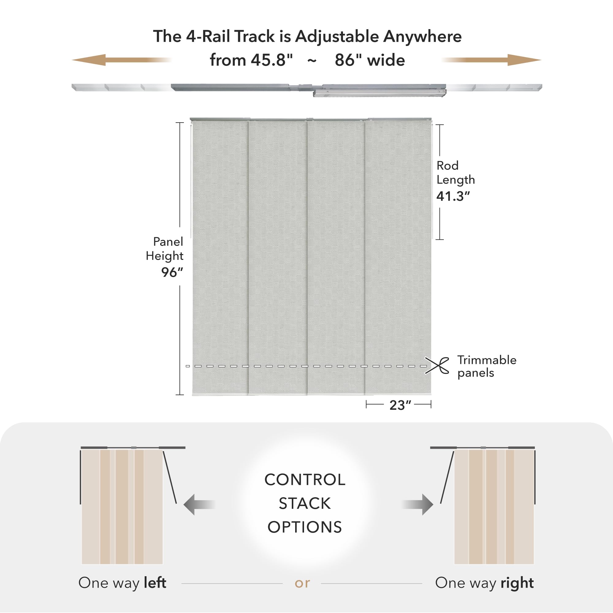 Panel dimensions 23 inch width and 96 inch height GoDear blinds