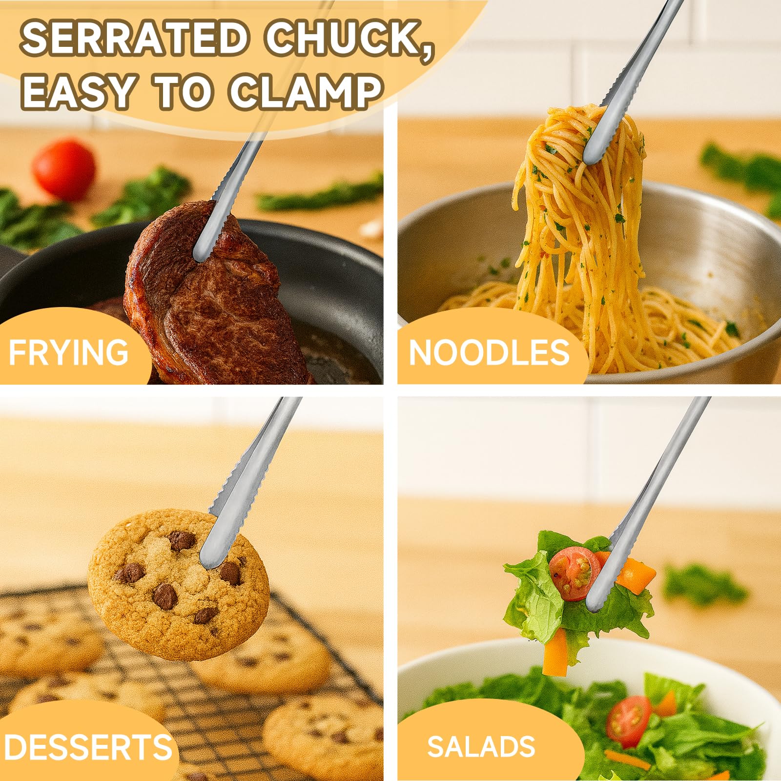 Non-slip grip tongs for grilling frying and oven use