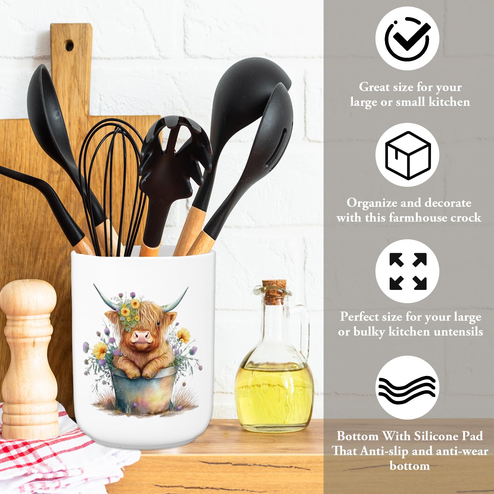 Dual size utensil holders for large and small utensils 4.7 x 6.3 inch and 5.3 x 4 inch
