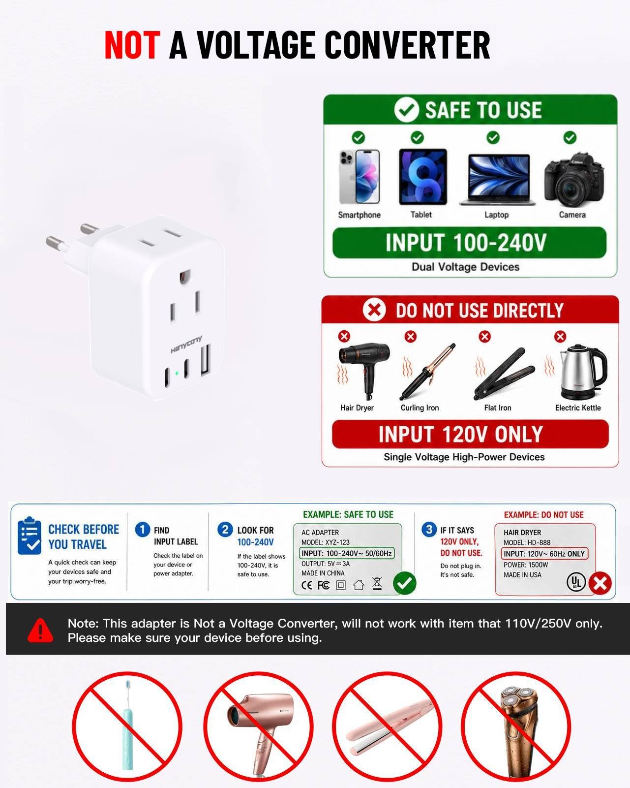Not suitable for high-power appliances like hair dryers