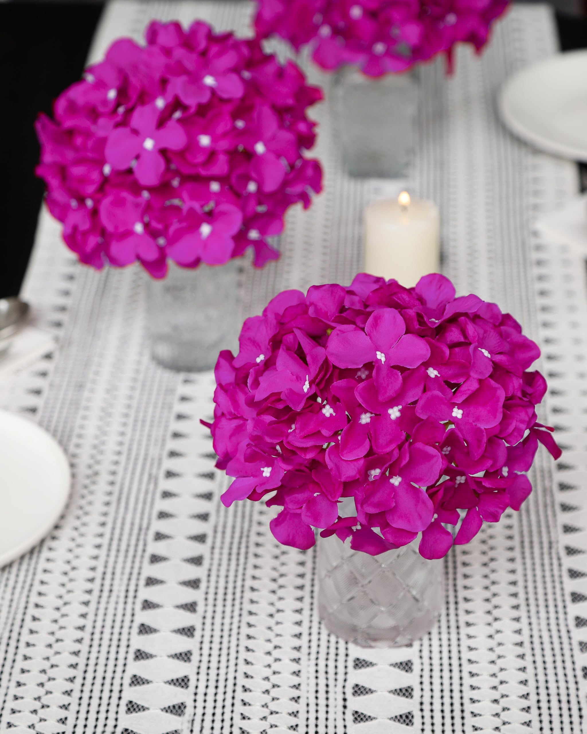 Silk hydrangea stem with iron wire for bending dark fuchsia