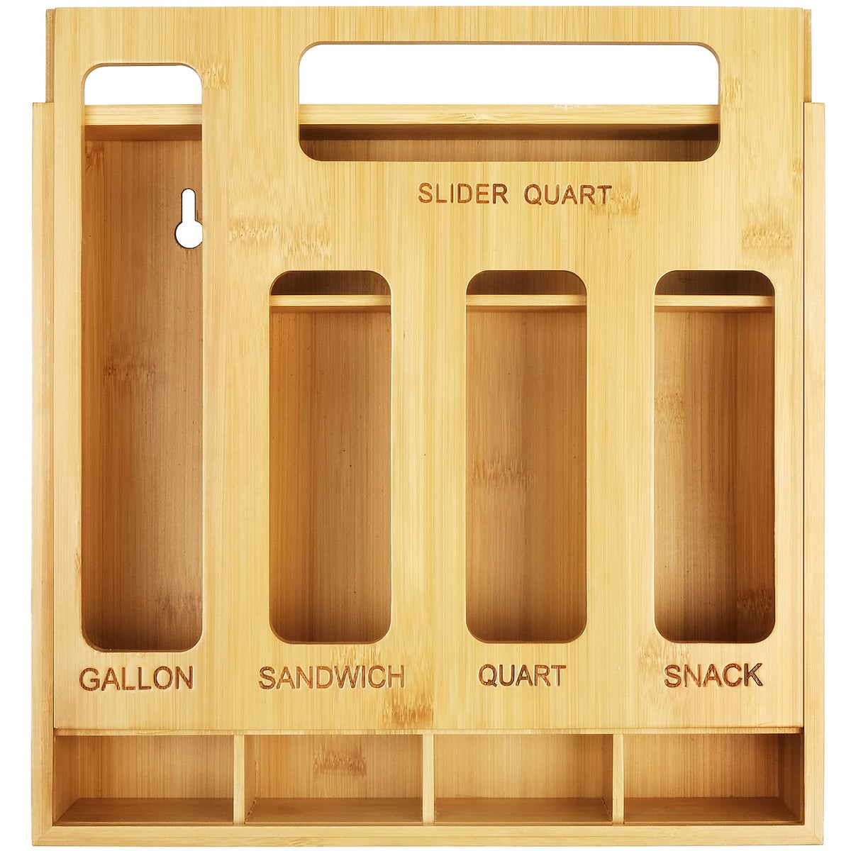 DUJEN plastic bag organizer for drawer in natural bamboo color with 5 slots