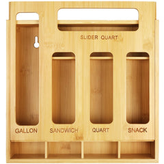 DUJEN plastic bag organizer for drawer in natural bamboo color with 5 slots