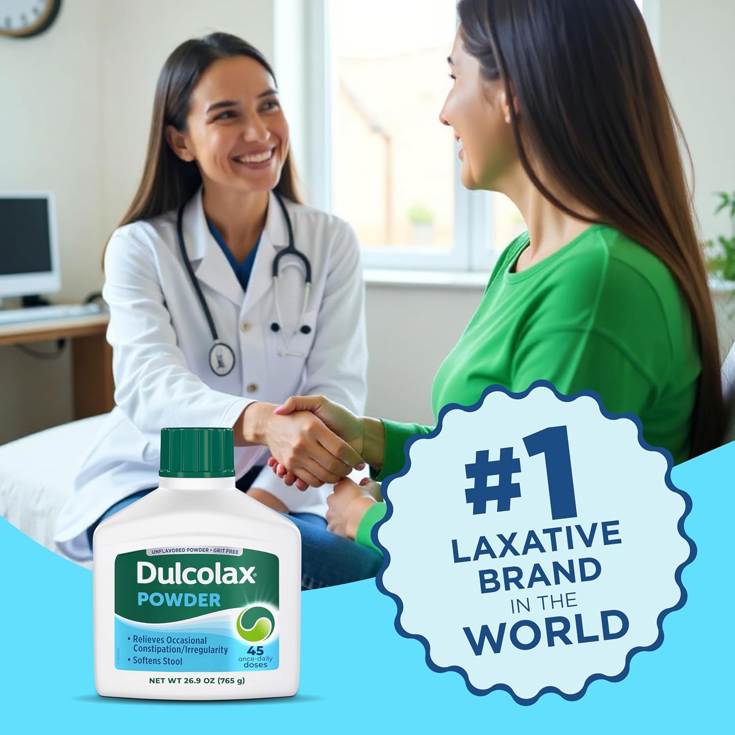 Dulcolax Laxative Powder dissolves in beverage