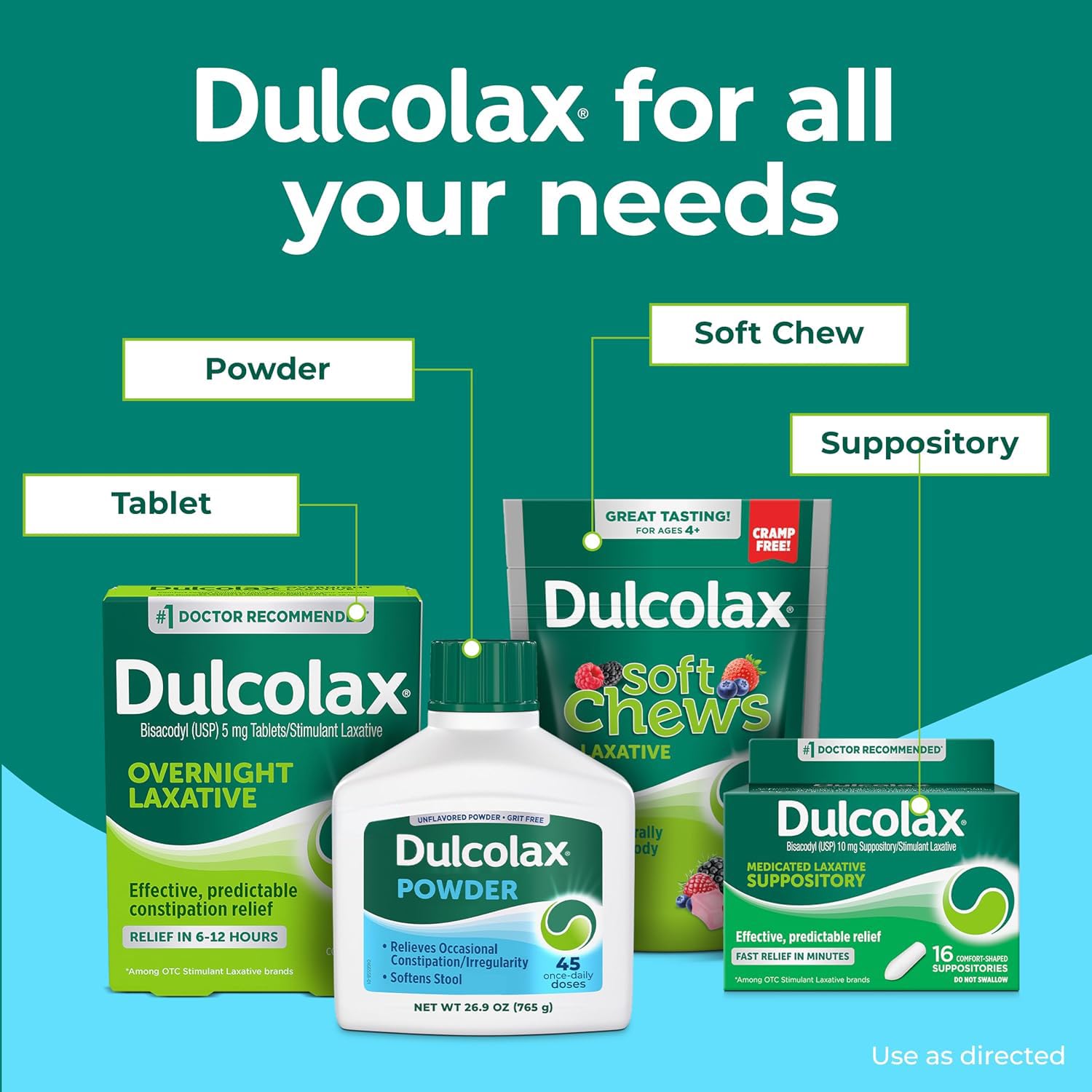 Dulcolax Laxative Powder 4-8 oz beverage dissolving