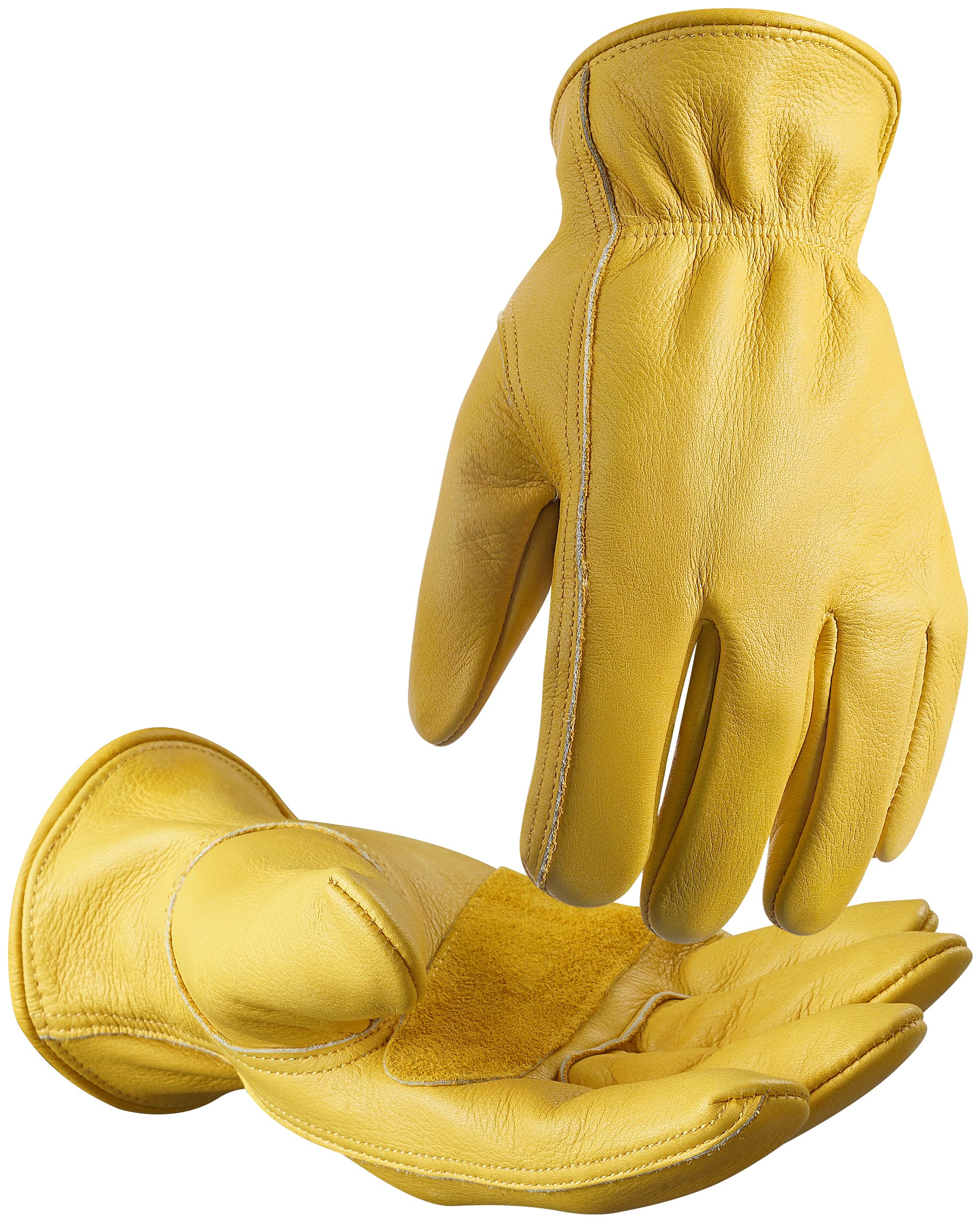 DULFINE cowhide gardening gloves for men 1 pair golden l