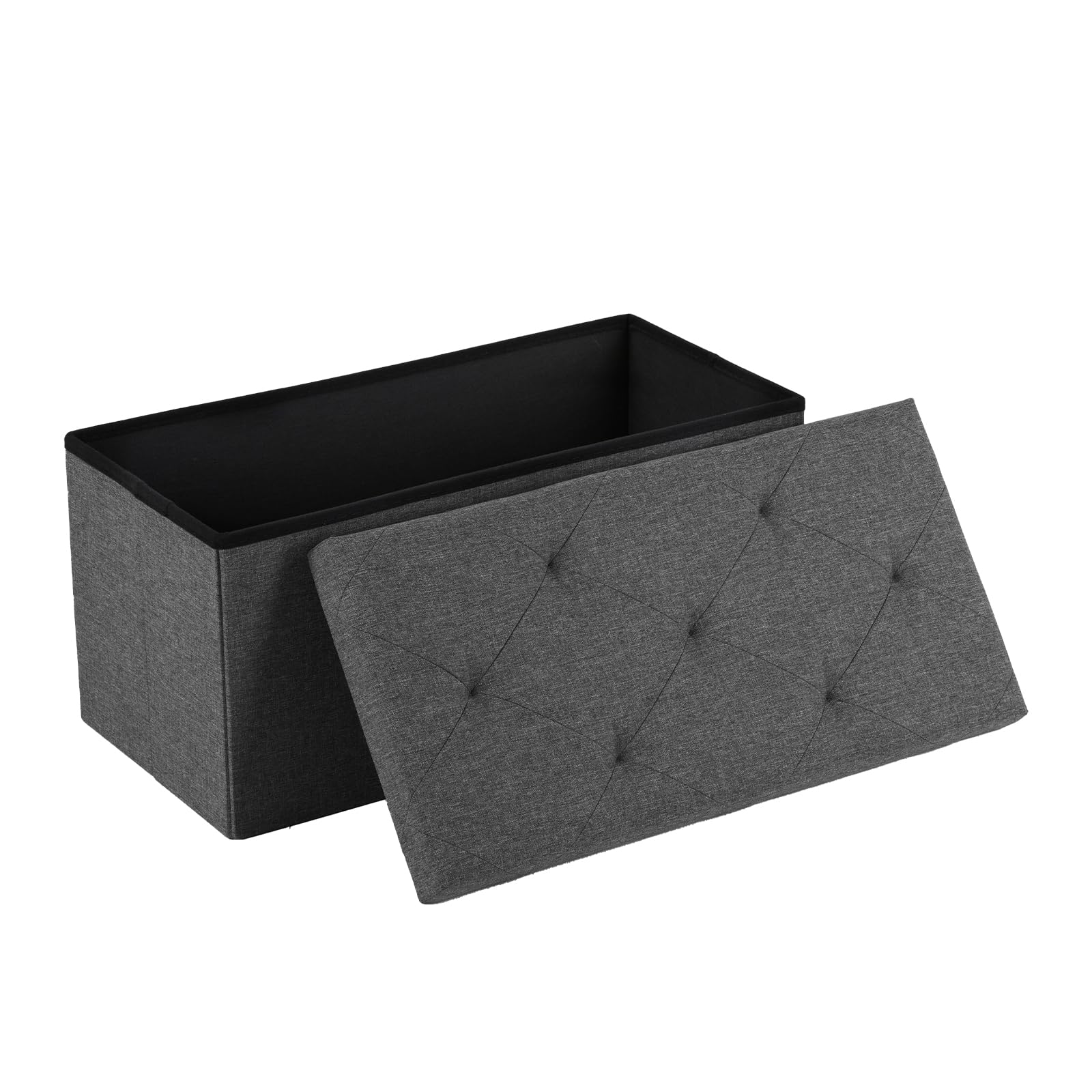 DUMOS 30in foldable storage ottoman bench grey padded seat