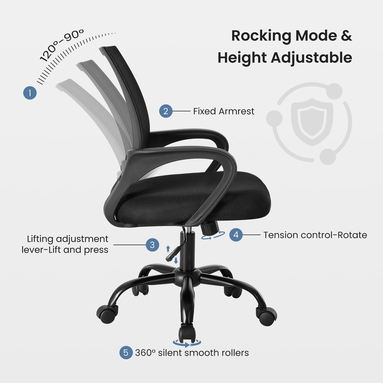 Fixed armrests and reinforced metal base