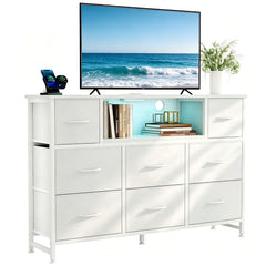 DUMOS LED Entertainment Center white finish with LED mood lighting