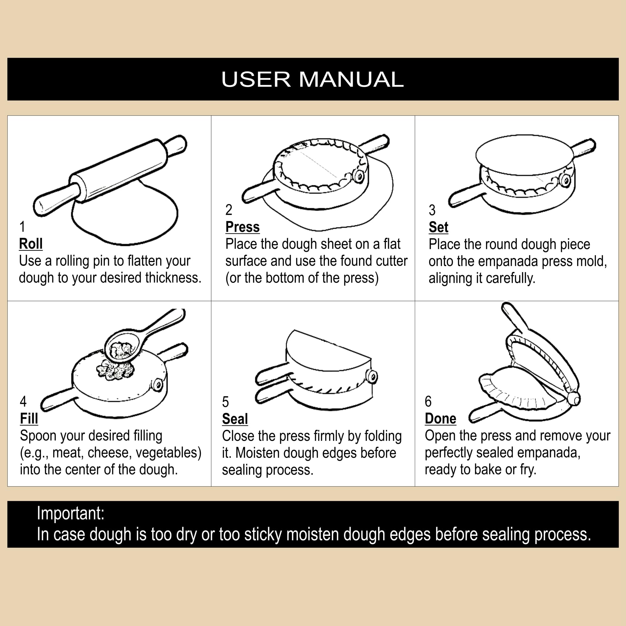 Dumpling and tortilla press kit components