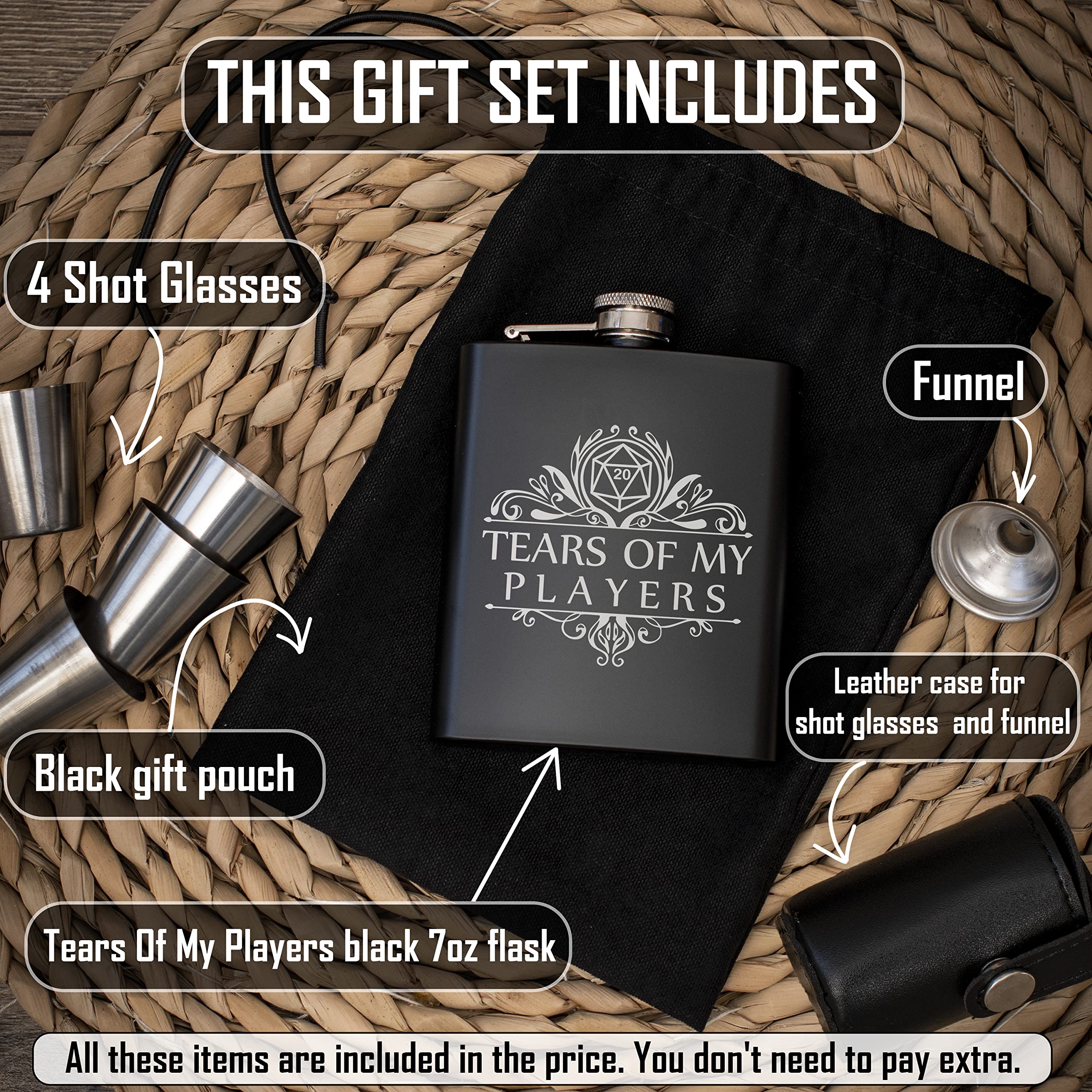Dungeon Master gift set with funnel and four glasses